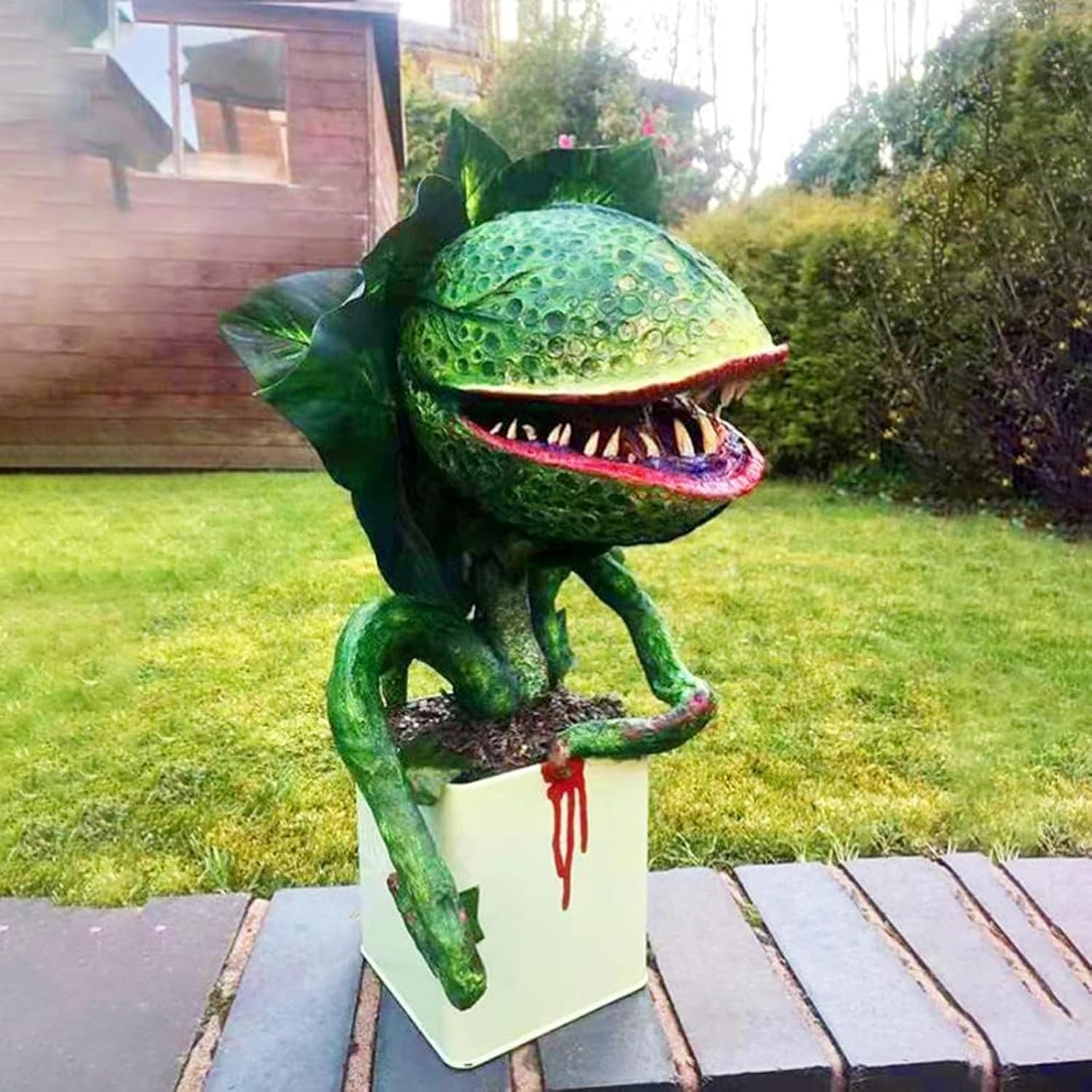BinaryABC Figura de planta de piraña de terror de Halloween, estatua de jardín de flores, figuras de plantas caníbales, accesorios aterradores de