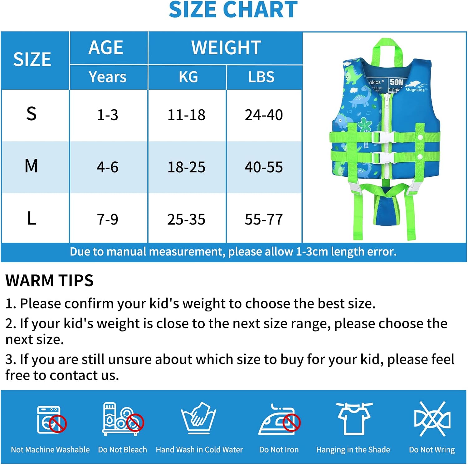 Gogokids Chaleco de natación para niños y niñas, chaleco flotante para niños y niñas, para aprender a nadar