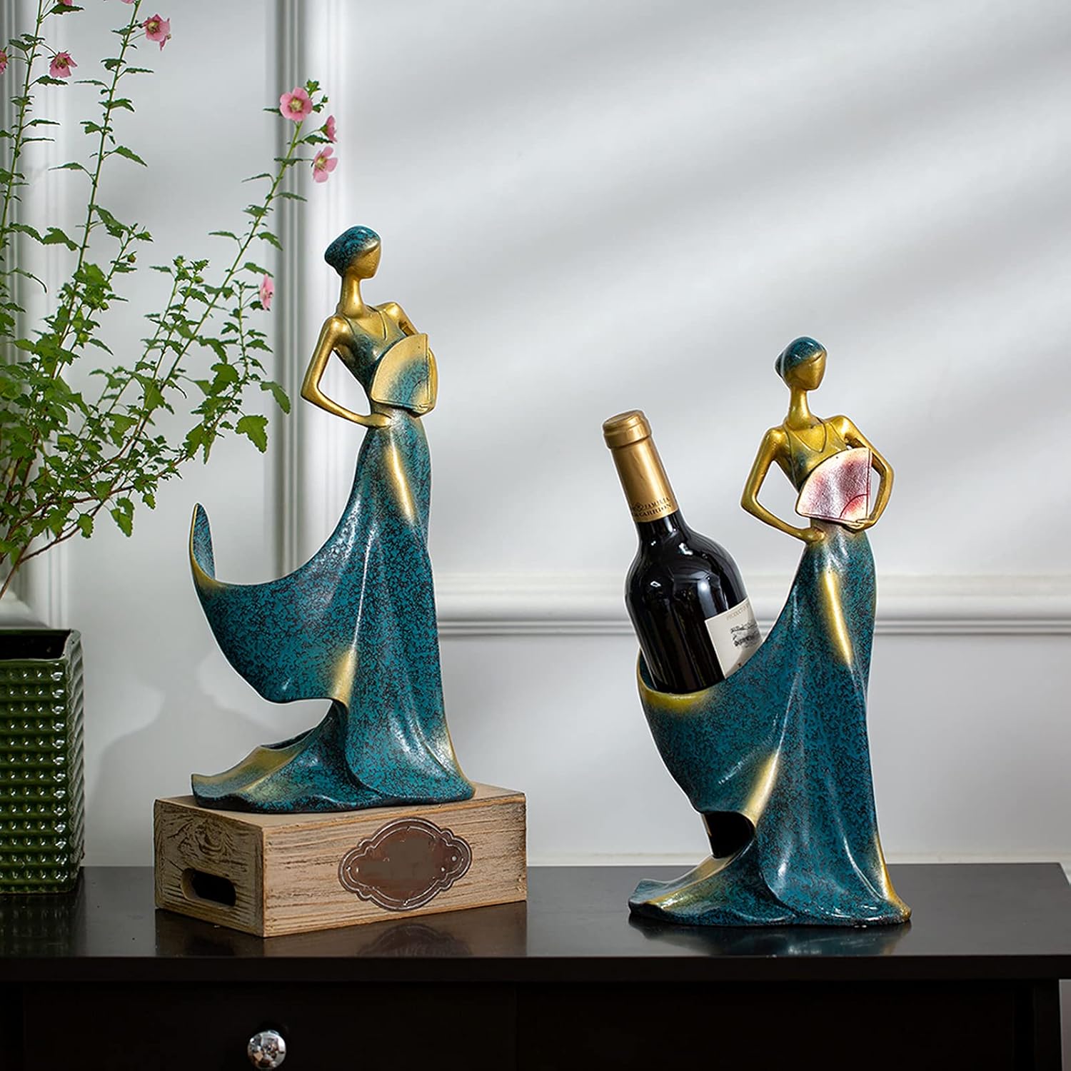 NUPTIO Estante de vino de regalo para encimera soporte para botellas de vino de resina, estante de vino tinto para mujer, estante de soporte de vino