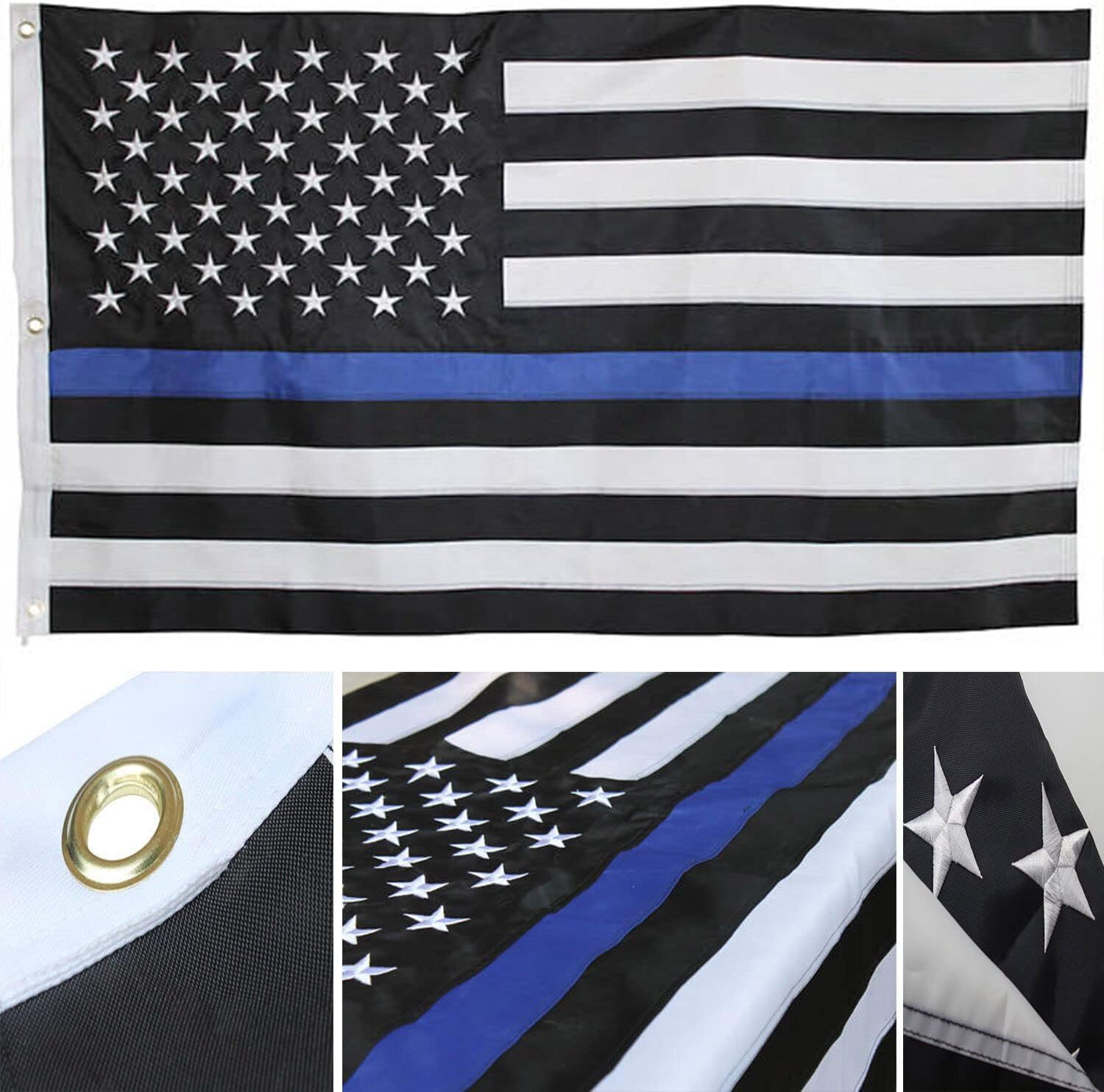 Premium 6X10 Embroidered USA Thin Line 600D Nylon SYNTHETIC COTTON Flag