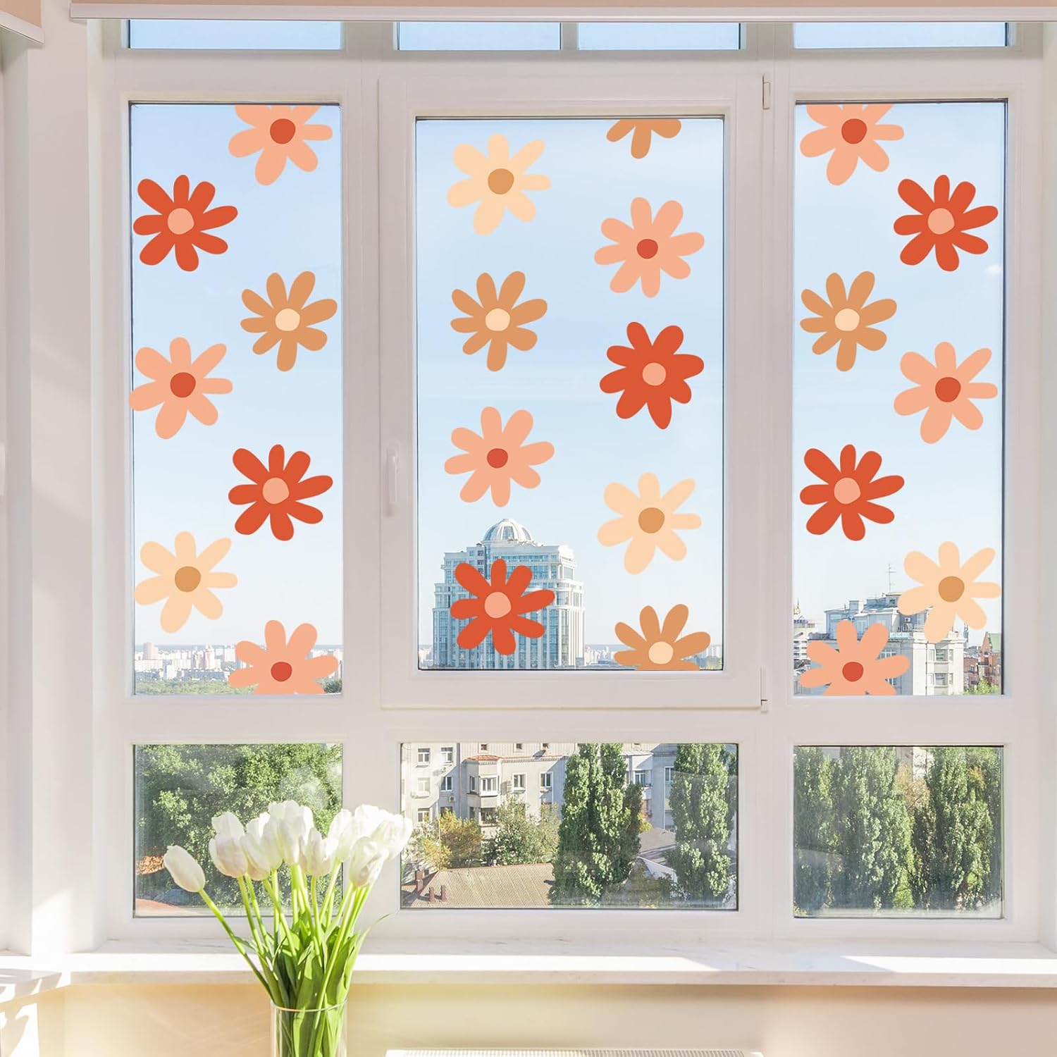 Calcomanías de pared de margaritas, calcomanías de pared bohemias, arte de pared floral, calcomanías de flores de margaritas coloridas para niños,