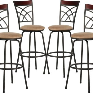 VECELO Taburetes de bar, taburetes de mostrador ajustables, sillas de pub de acero bistró, taburetes de bar con asiento de cojín giratorio de 360 VECELO Taburetes de bar, taburetes de mostrador ajustables, sillas de pub de acero bistró, taburetes de bar con asiento de cojín giratorio de 360