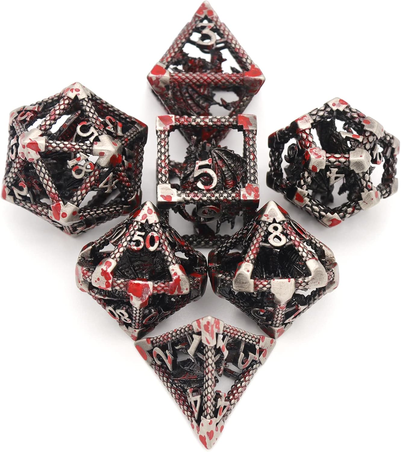 D&D Dice, Dungeons and Dragons, HNCCESG – Juego de dados de metal poliédricos huecos para juegos de rol D y D, dados de iniciación para RPG MTG,