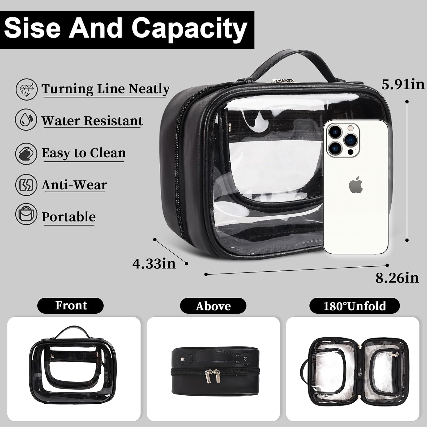 XSUIOY Neceser transparente, bolsa organizadora de maquillaje, bolsas de cosméticos de viaje de gran capacidad con asas, estuche impermeable para