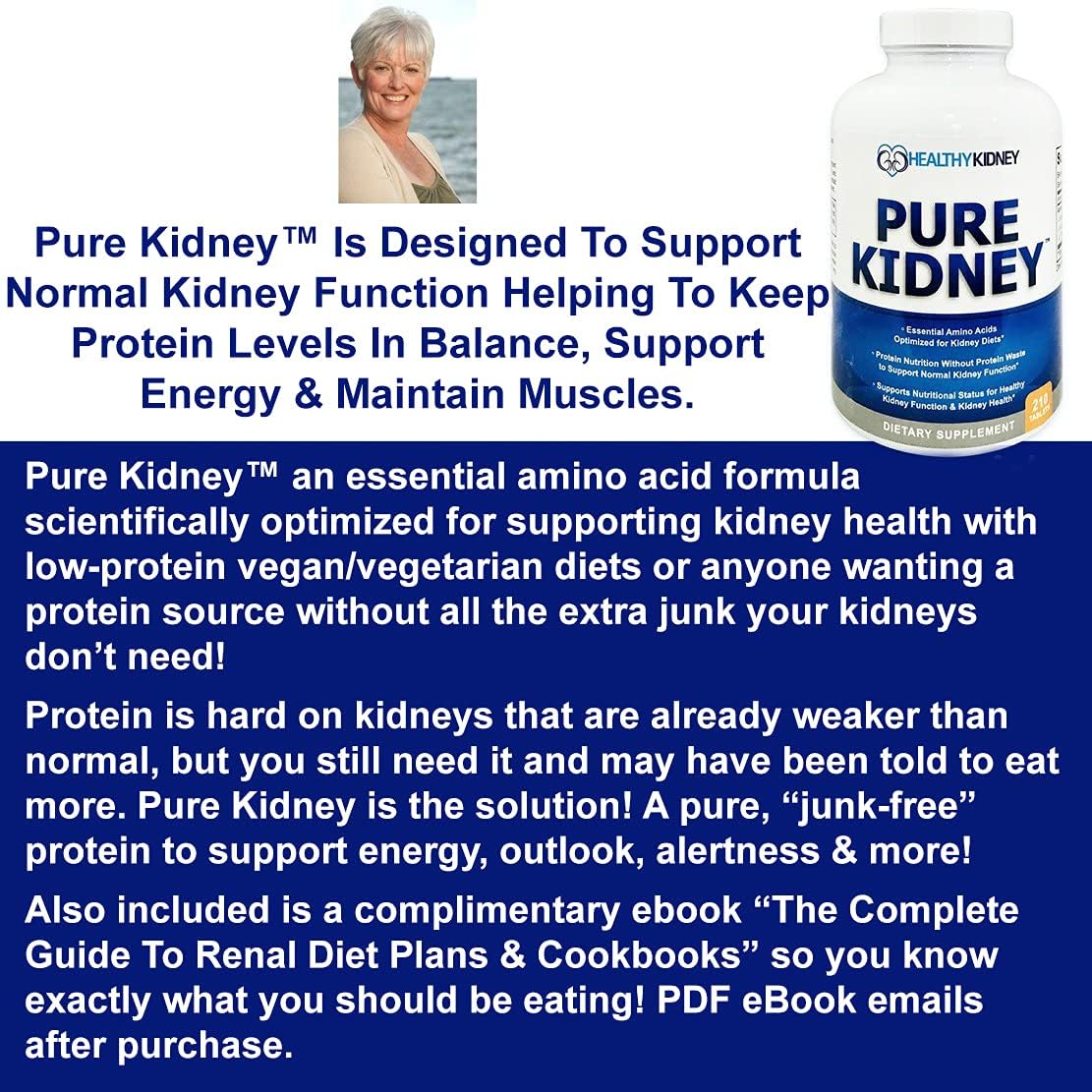 Suplemento de salud renal pura y libro de cocina de dieta renal para rejuvenecimiento, dieta baja en proteínas y suplemento renal. Libro de dieta