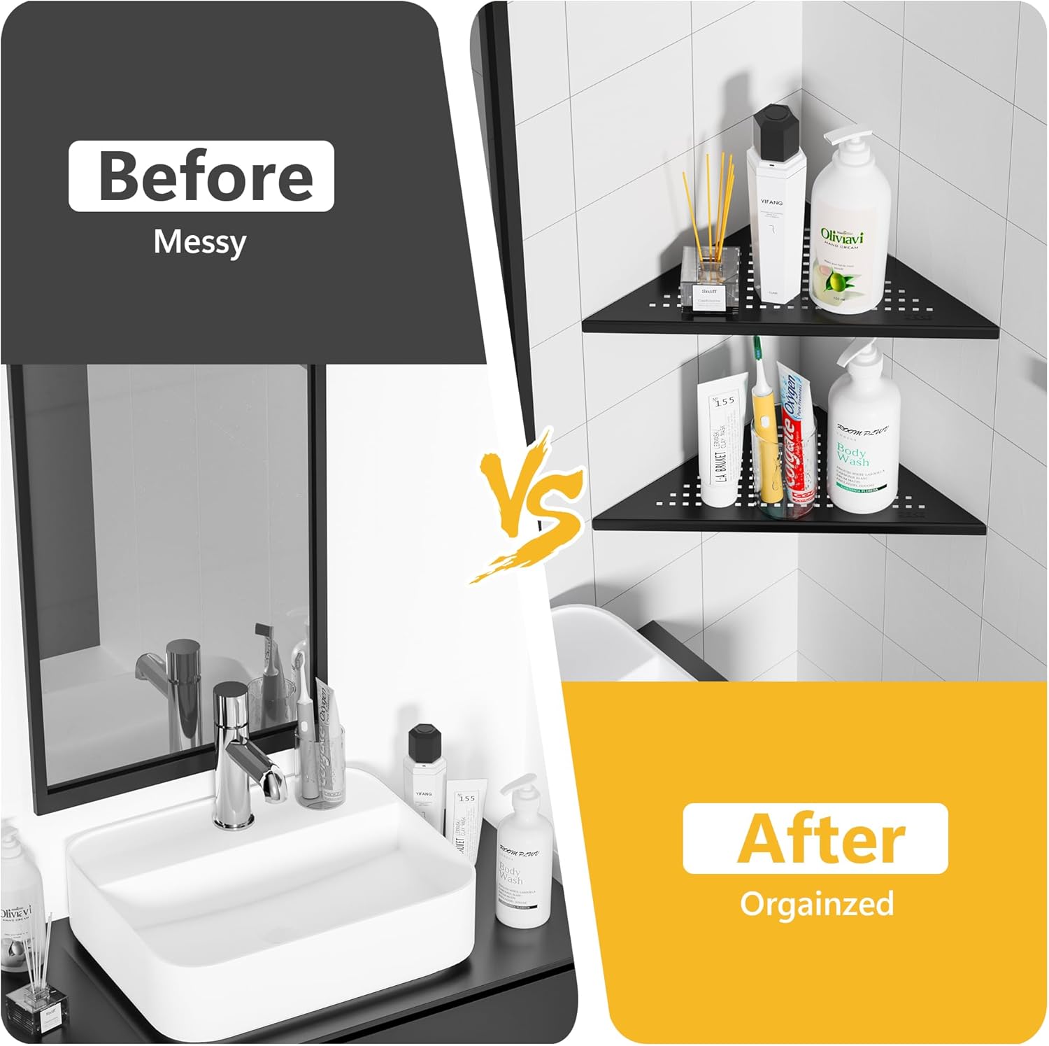 Neodrain Juego de 2 estantes esquineros de pared de color negro mate de 12 pulgadas, estantes de esquina flotantes para pared, estantes de