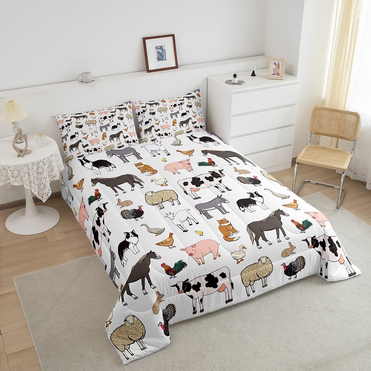 Farm Aninmal – Juego de ropa de cama para niños, divertido juego de edredón de animales de granja para adolescentes y niñas, juegos de edredón de