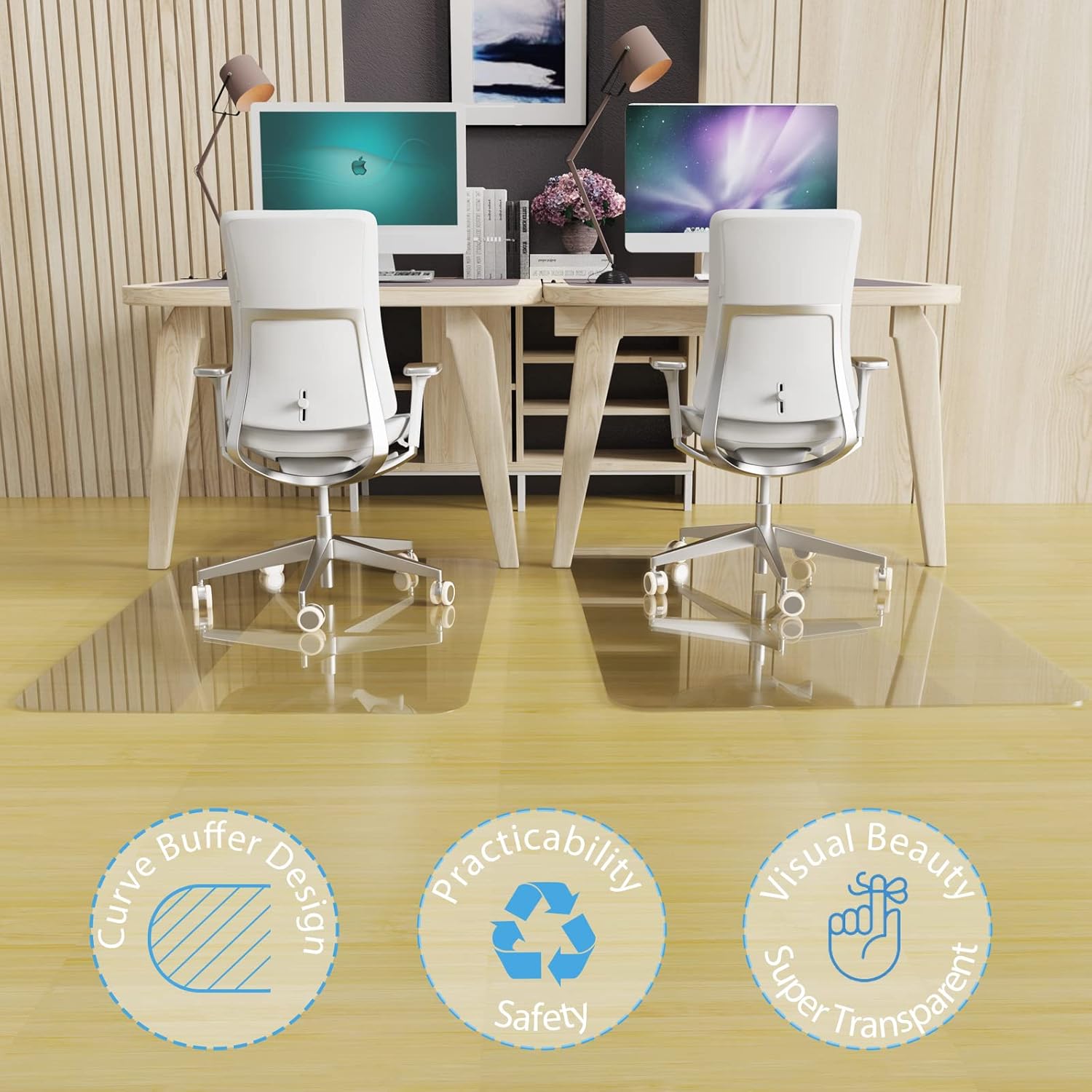 Tapete para silla de cristal, transparente estándar, 36 x 48 pulgadas, resistente vidrio templado, grosor de 15 pulgadas, tapetes de vidrio para