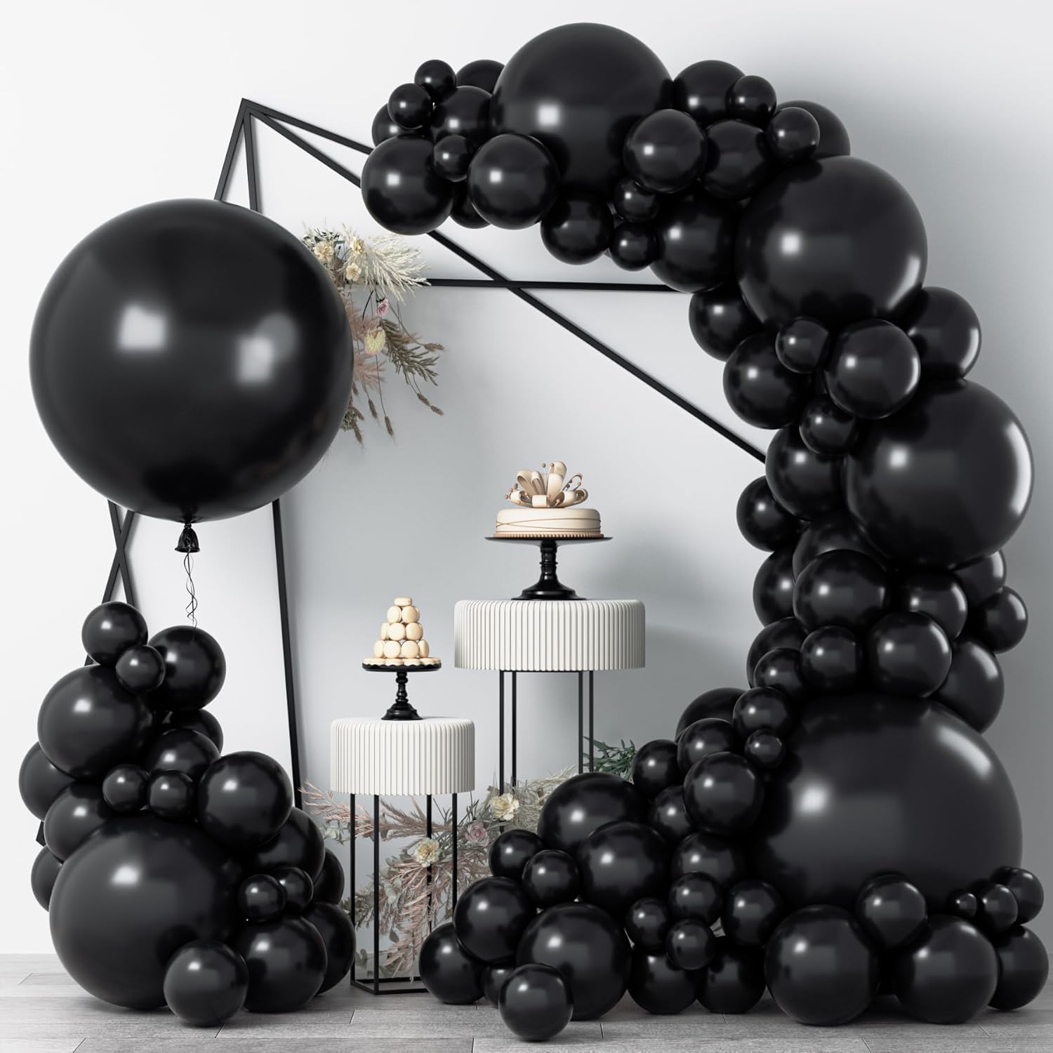 Kit de guirnalda de globos negros, 126 piezas de diferentes tamaños de 36, 18, 12, 10 y 5 pulgadas, kit de arco de globos de látex negro mate para