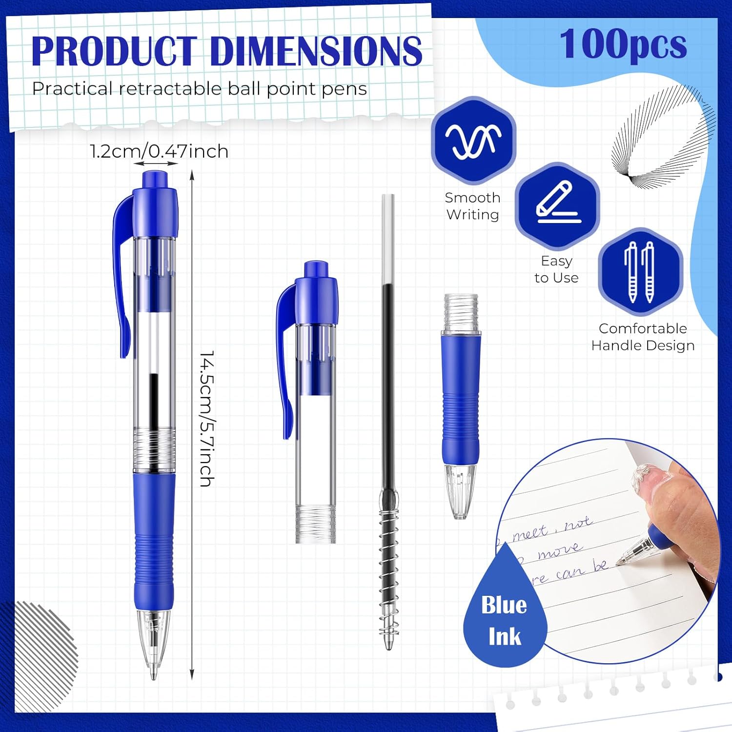 Fulmoon 100 bolígrafos de tinta de gel, bolígrafos retráctiles, punta media de 0.039 pulgadas, bolígrafos de clic de escritura suave para diario,