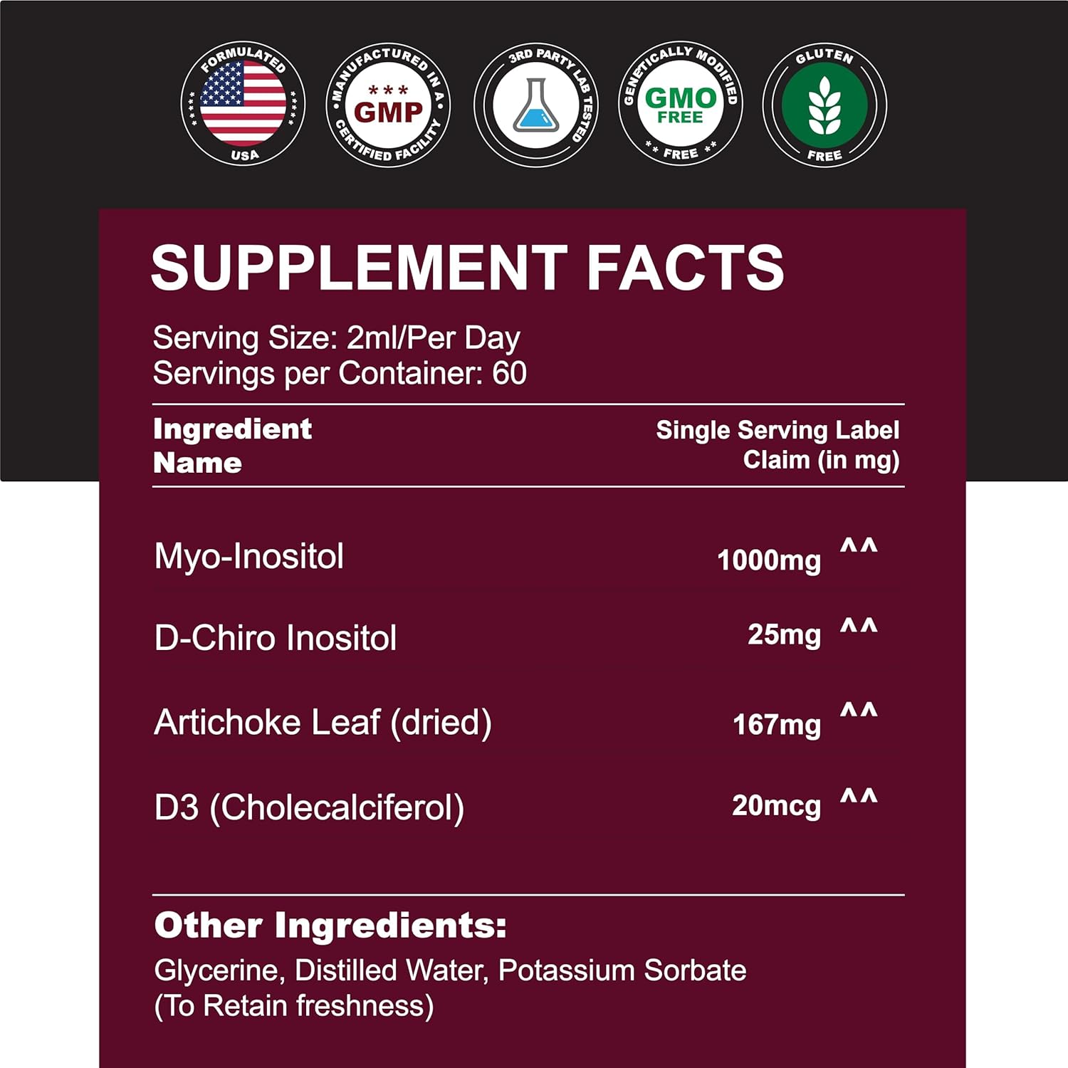 Suplemento líquido de mio-inositol y D-Chiro inositol – Proporción 401 – Suministro para 60 días – Suplementos de fertilidad para mujeres para