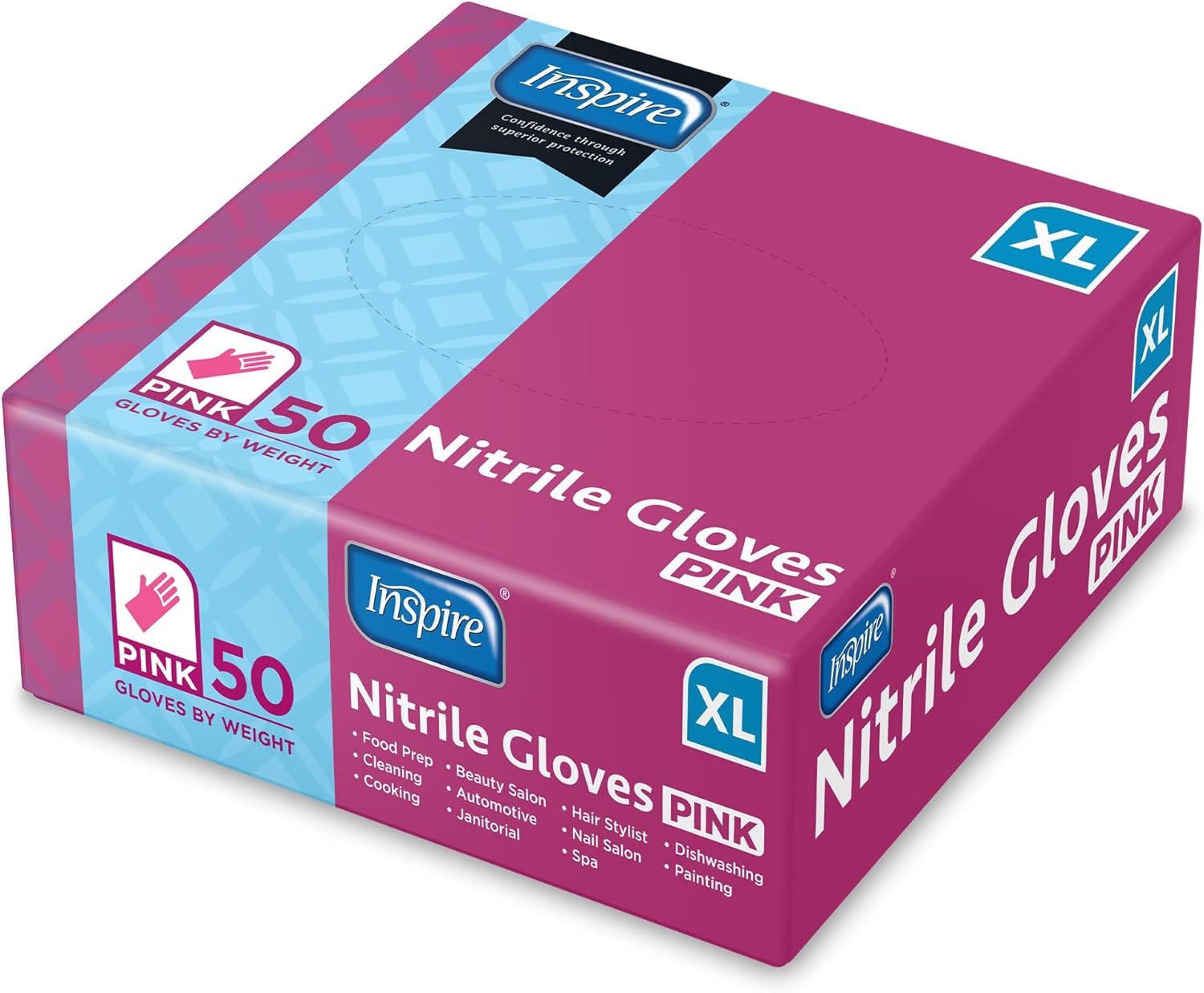 Inspire Guantes desechables sin látex  Guantes de nitrilo rosa para peluquería y uñas, guantes desechables de nitrilo esteticista