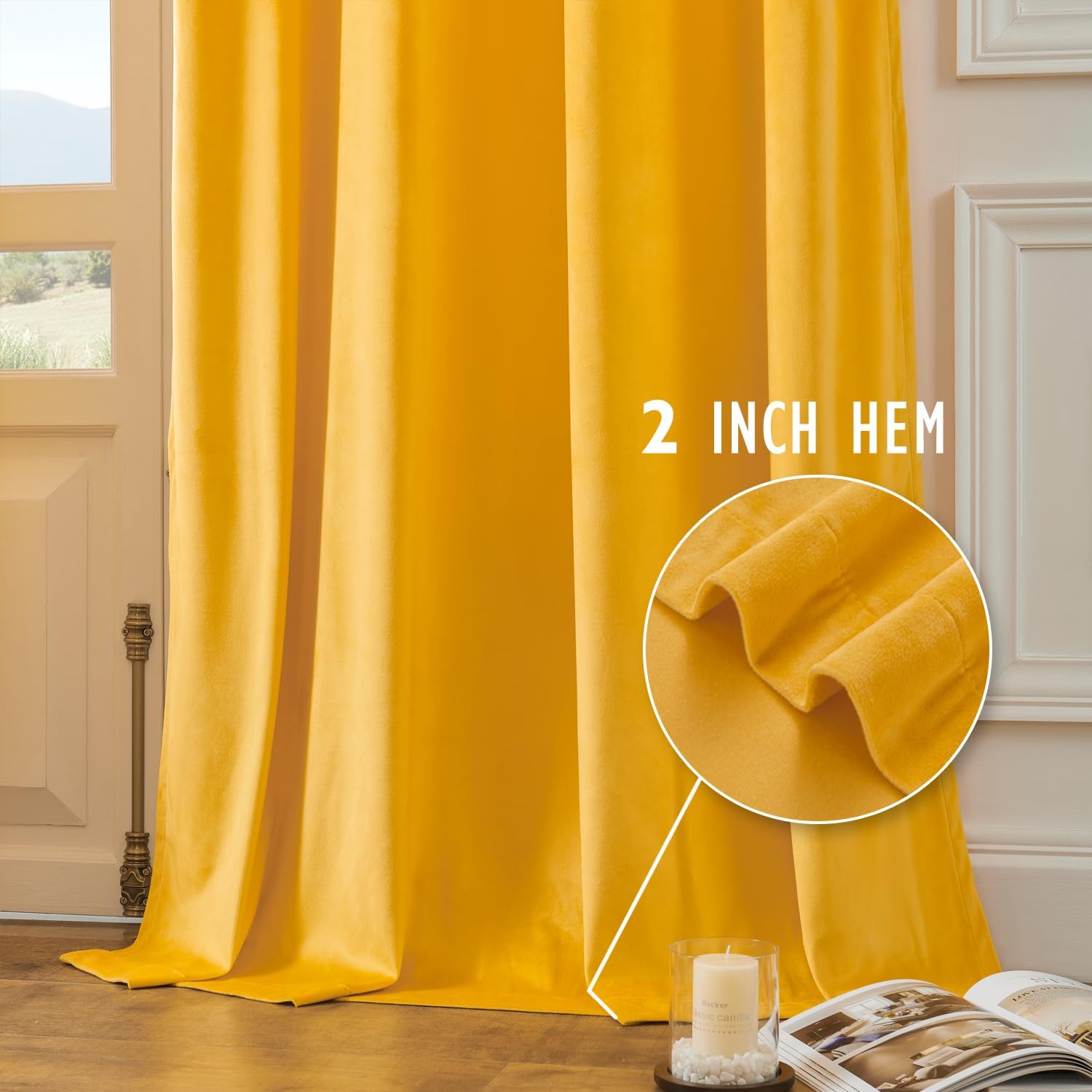 ChrisDowa Cortinas de terciopelo dorado de 84 pulgadas de largo, juego de 2 paneles con aislamiento térmico para oscurecer la habitación, cortinas