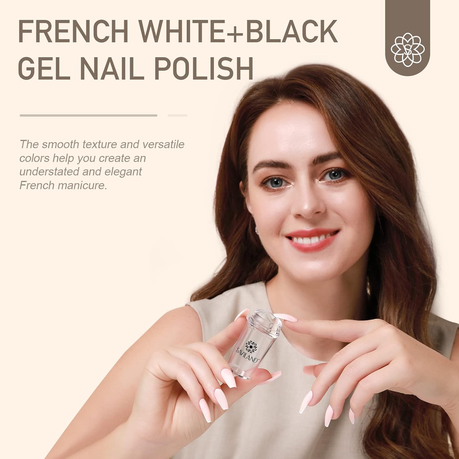 Saviland Kit de manicura francesa, sello de uñas de punta francesa con juego de esmalte de uñas de gel francés, sello de uñas de silicona y
