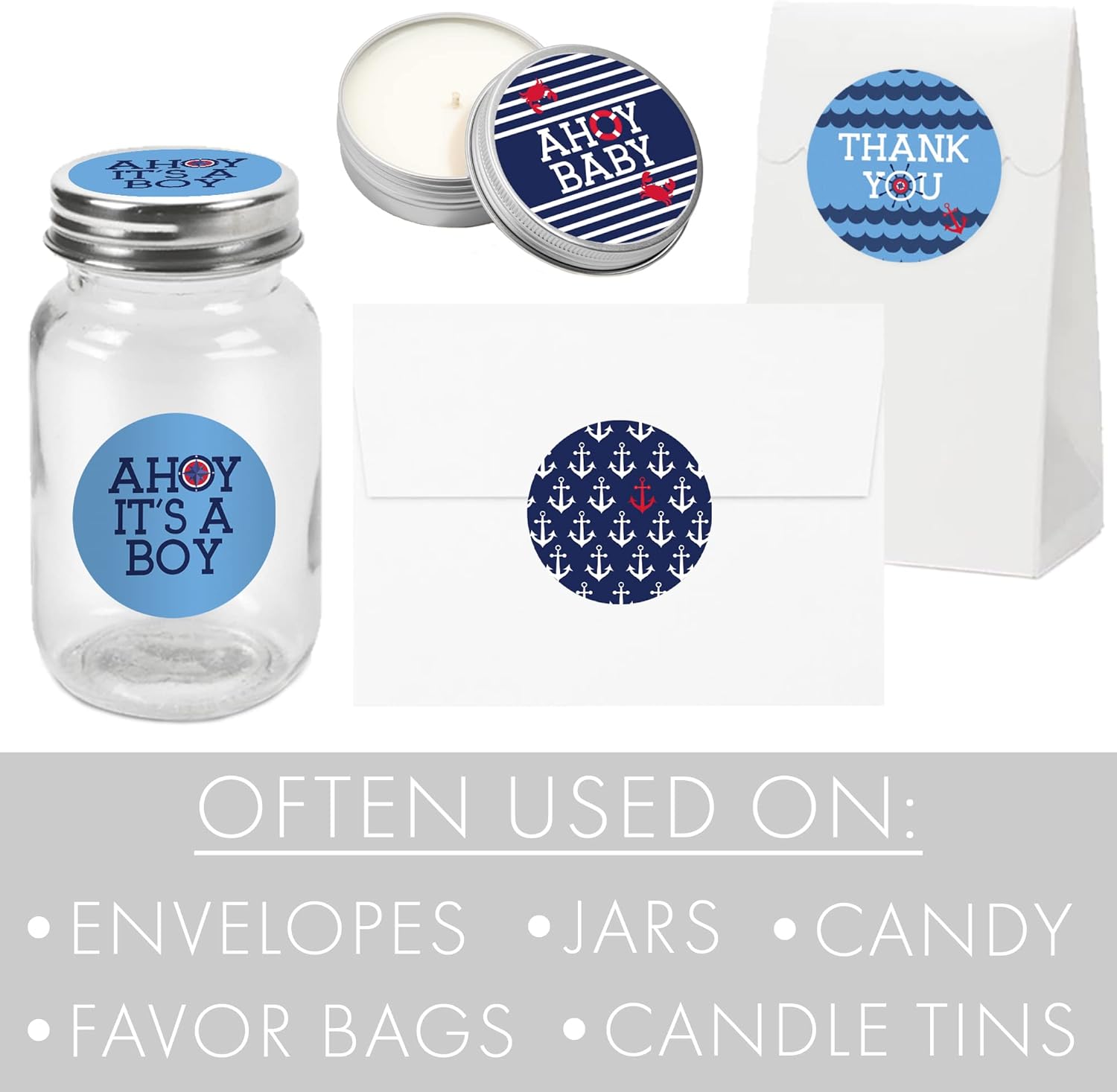 Ahoy It’s a Boy – Calcomanías de agradecimiento para baby shower, 1.75 pulgadas, 40 etiquetas