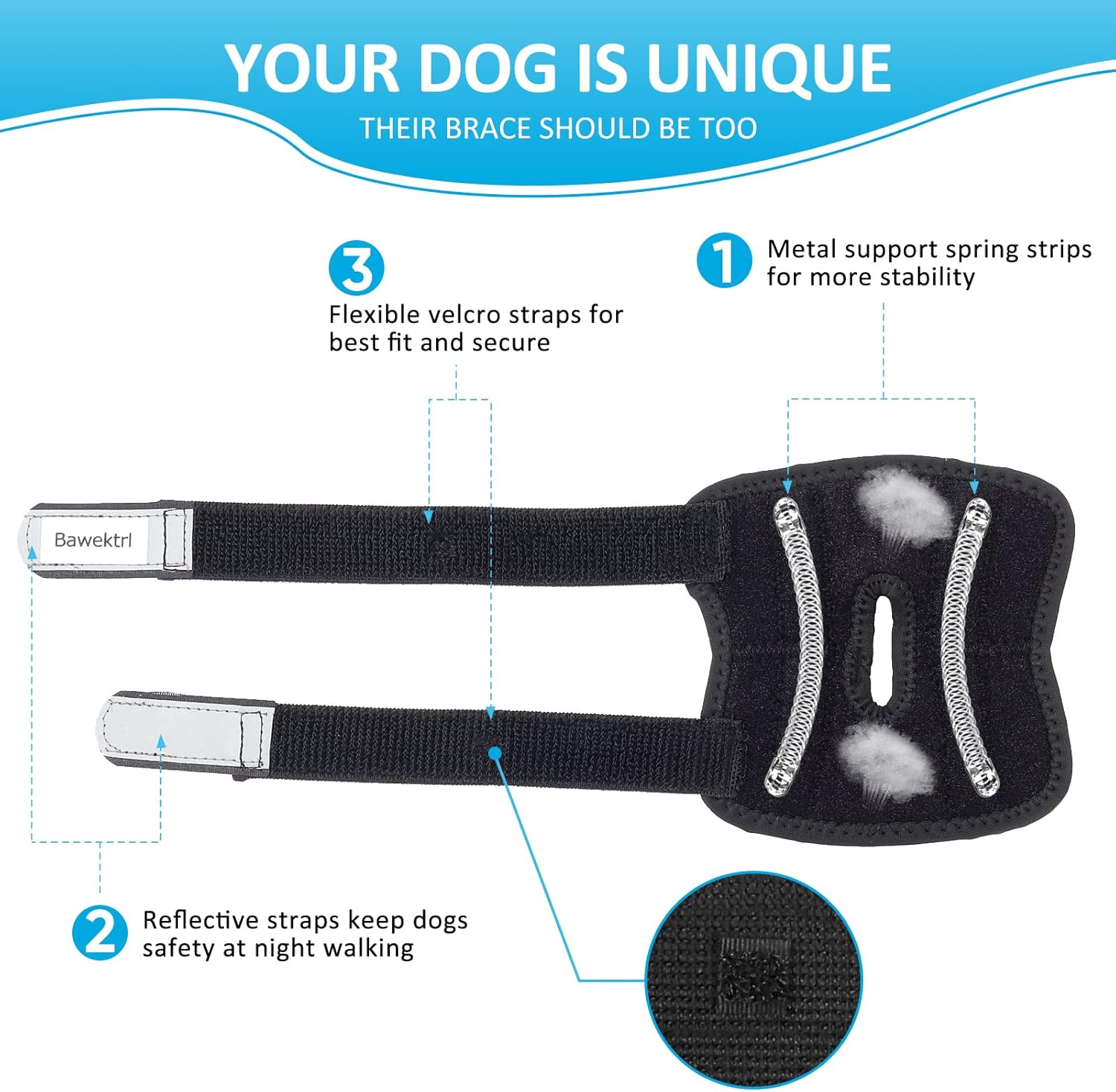 Soportes para patas de perro para patas traseras, soporte para patas traseras con tiras de metal, correas reflectantes de seguridad para piernas