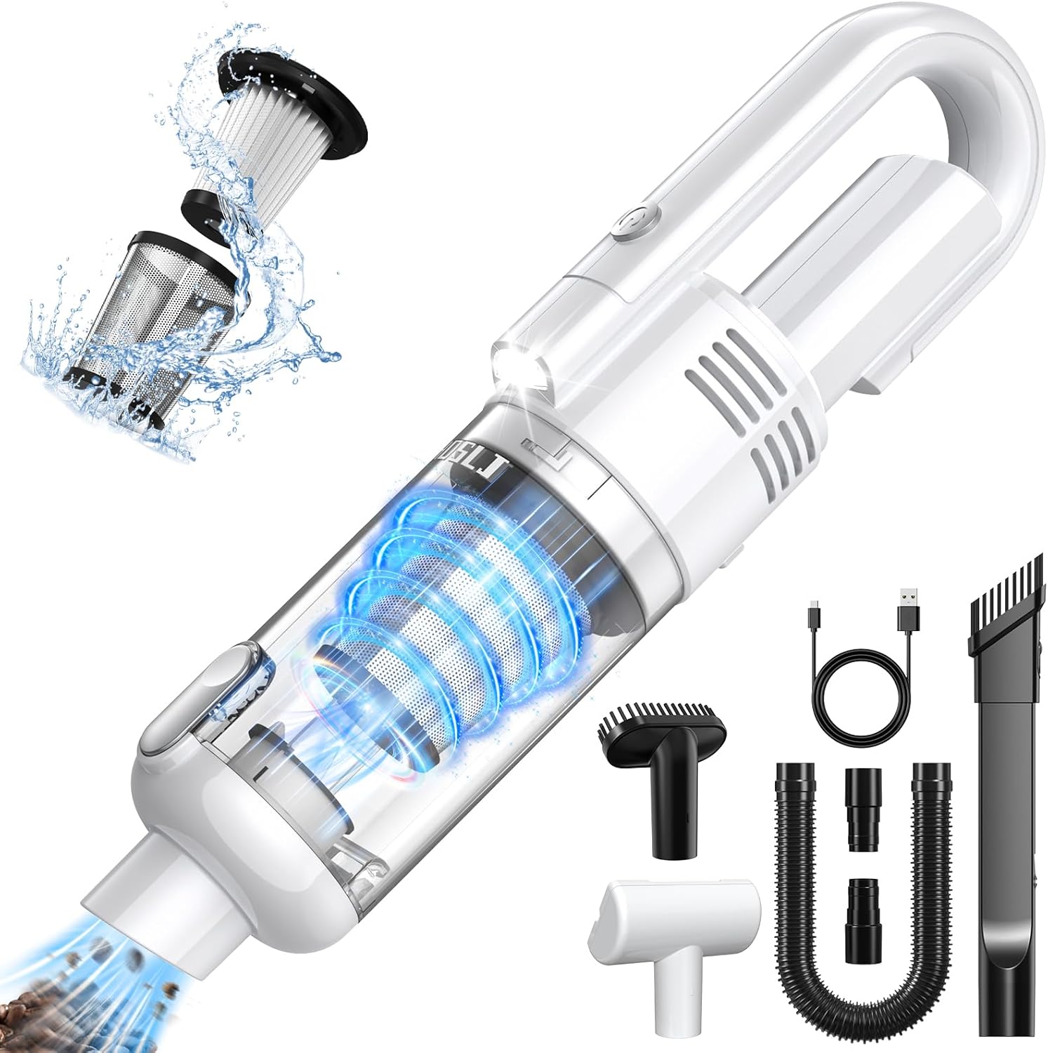 Aspirador de mano inalámbrico para automóvil, 12000 PA, potente aspirador de mano con luz LED, mini aspiradora portátil de mano recargable para