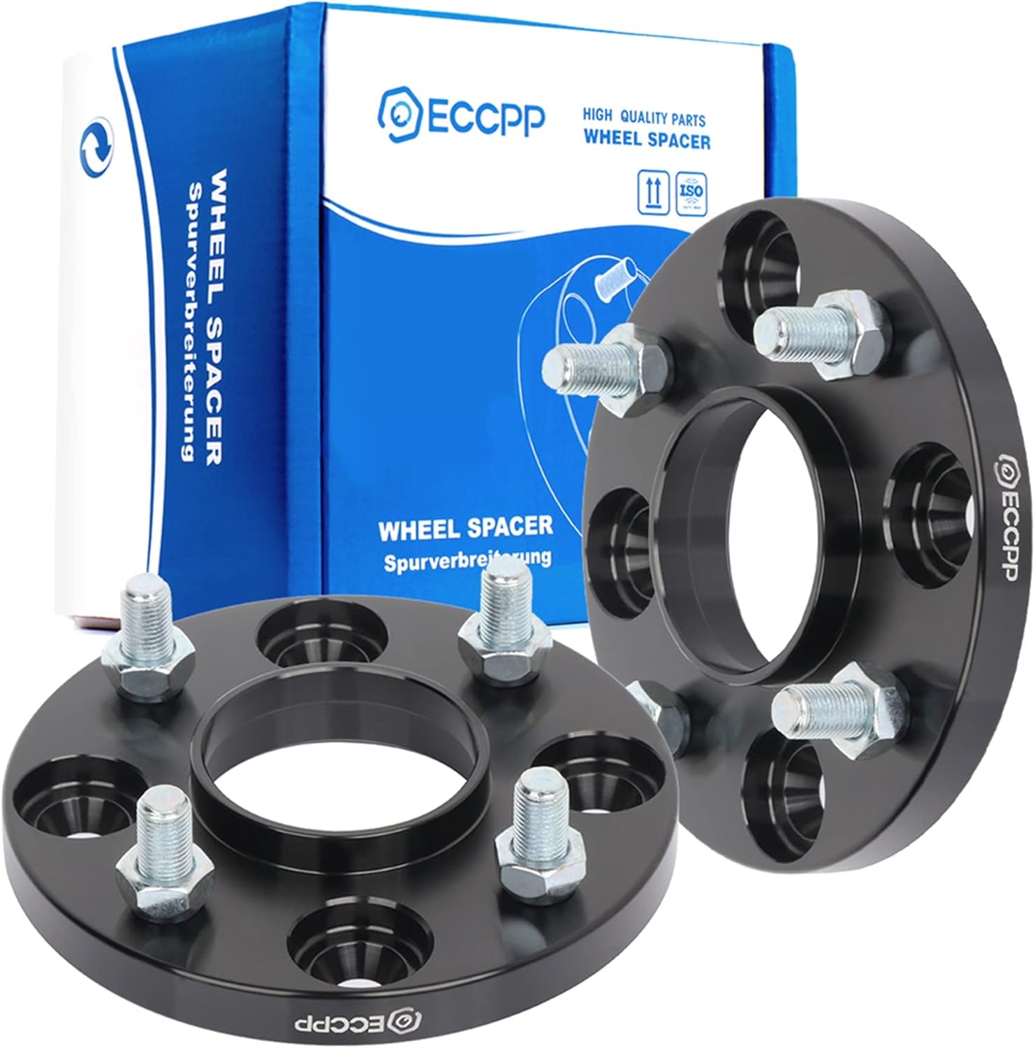 ECCPP 2 espaciadores de rueda centrados de 0.591 in de 4 x 4.5 4 x 114.3 4 lengüetas con pernos de 12 x 1.25 de 2.602 in, color negro, compatible