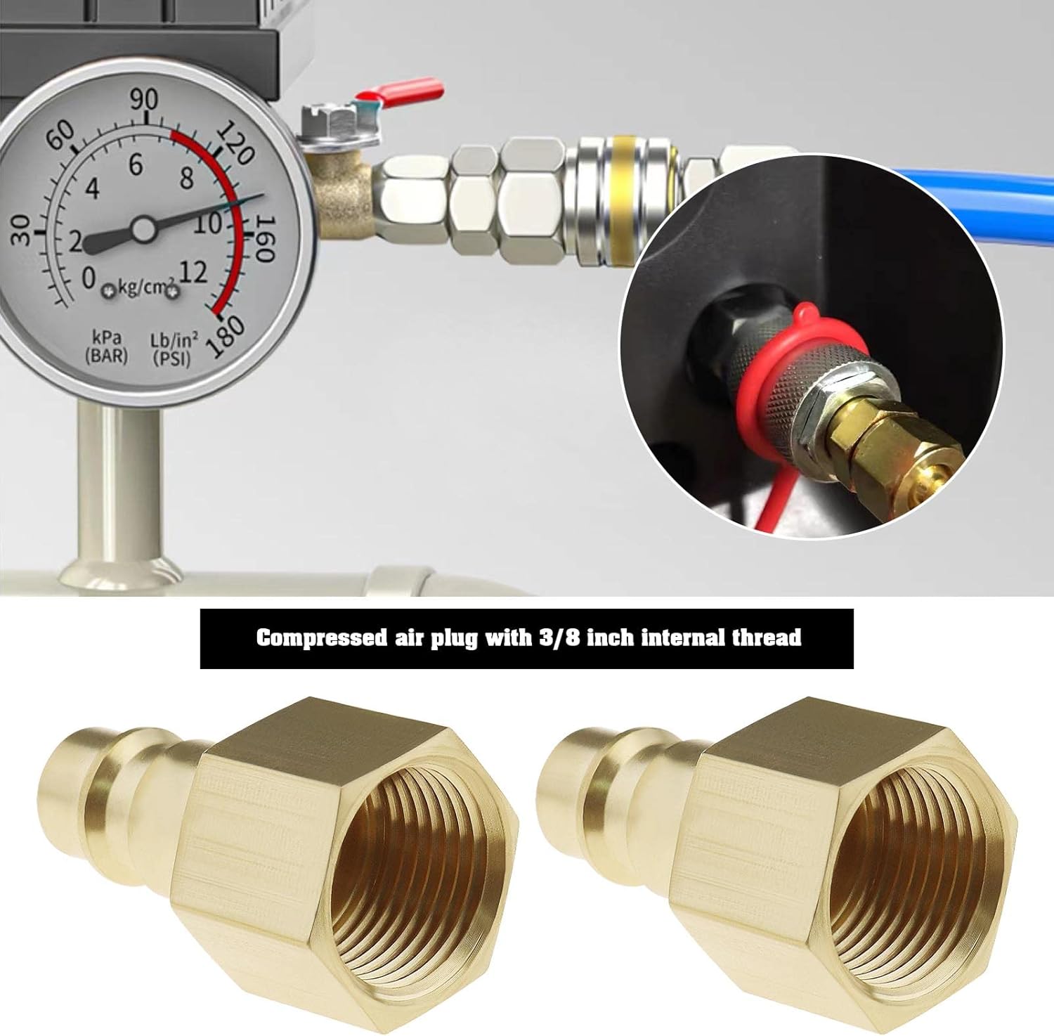 2 pezones de enchufe de aire comprimido NW 7.2 con rosca interna de 38 pulgadas para conexión de aire comprimido, accesorios de manguera de aire,