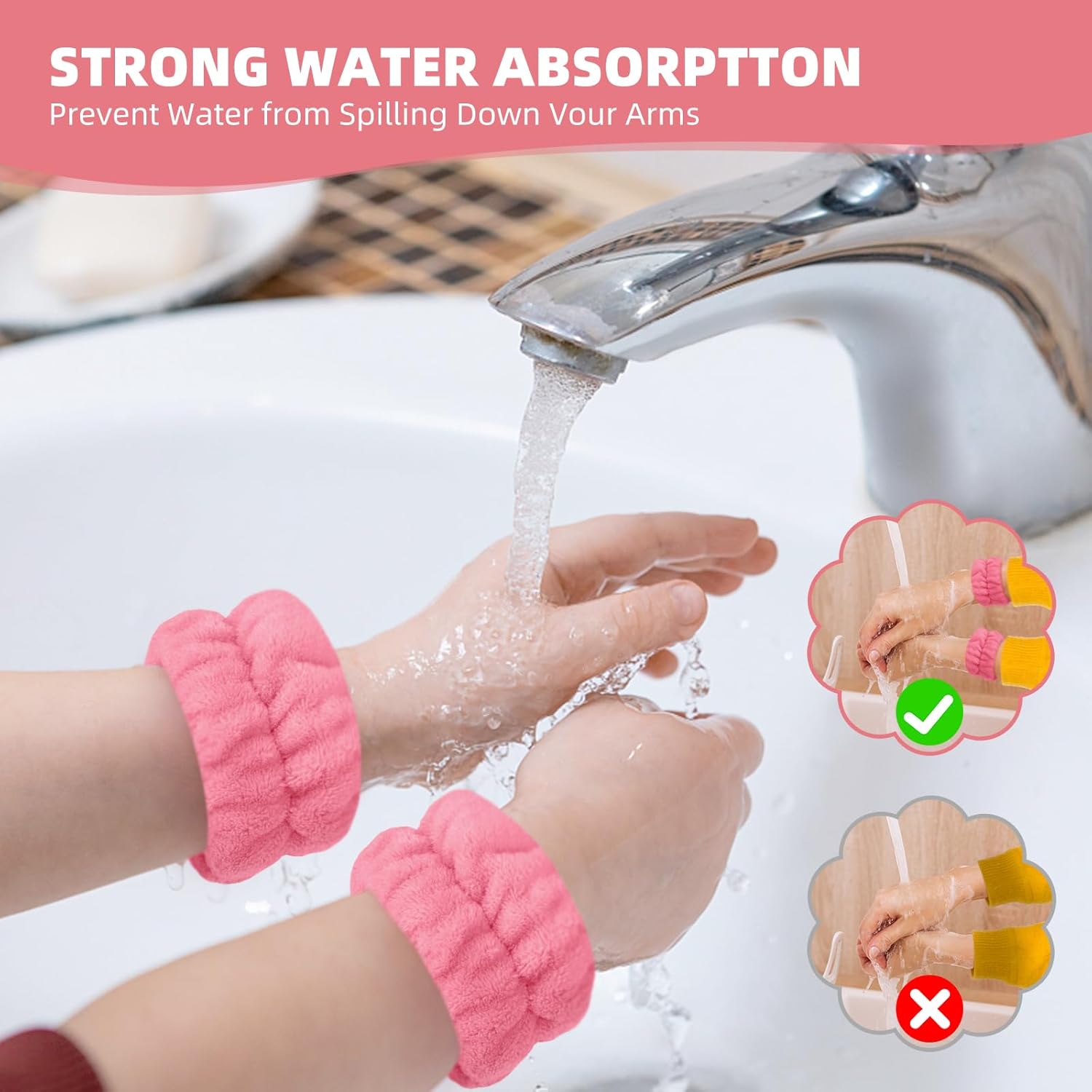 Toallas de muñeca ultra absorbentes y duraderas para lavar la cara, pulseras de lavado de cara para mujeres y niñas, bandas de muñeca para lavar la
