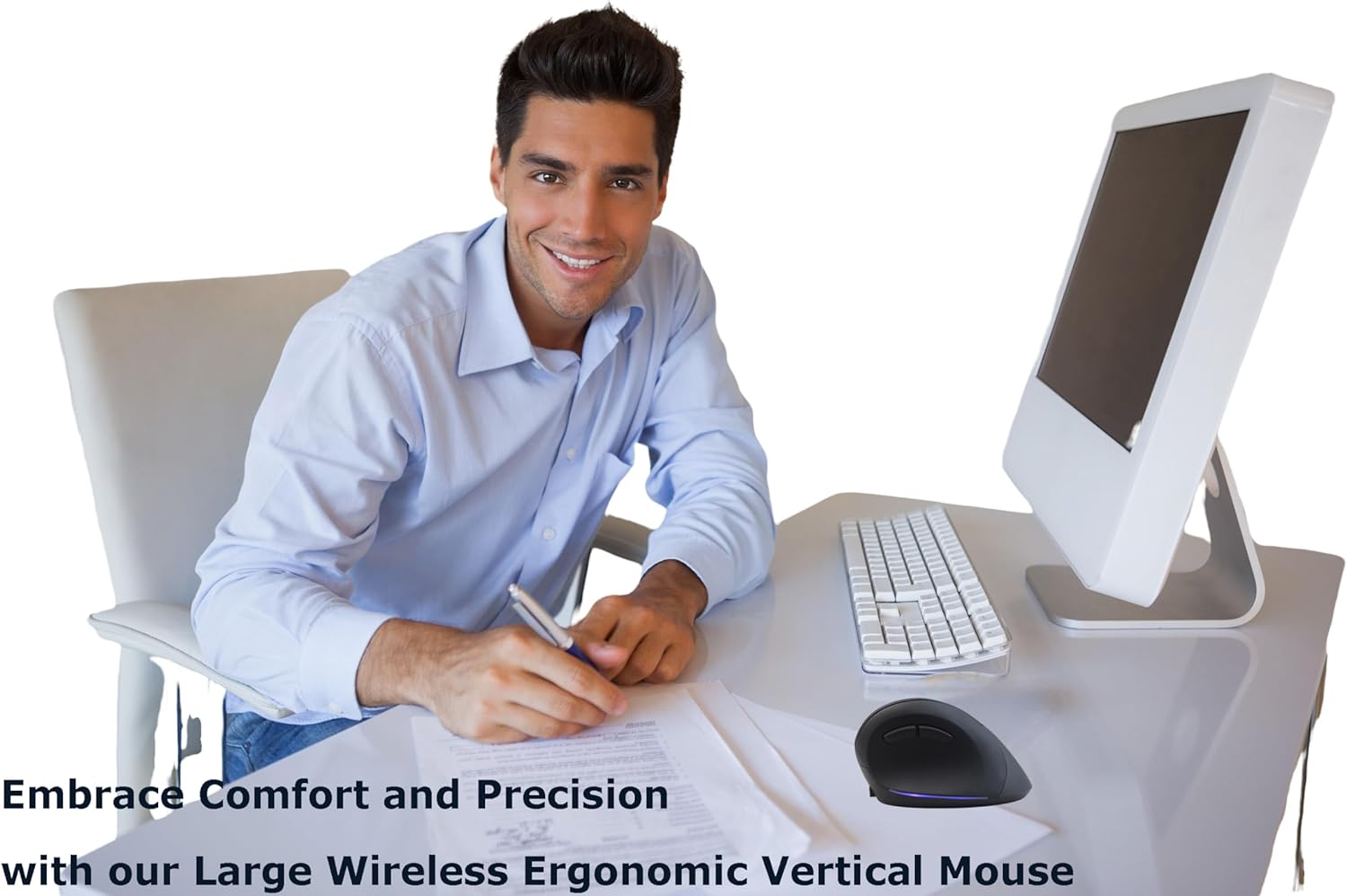 Ratón inalámbrico ergonómico vertical para manos grandes, silencioso, silencioso, Ergo, luz LED azul, 3600 DPI, túnel carpiano, cómodo mouse