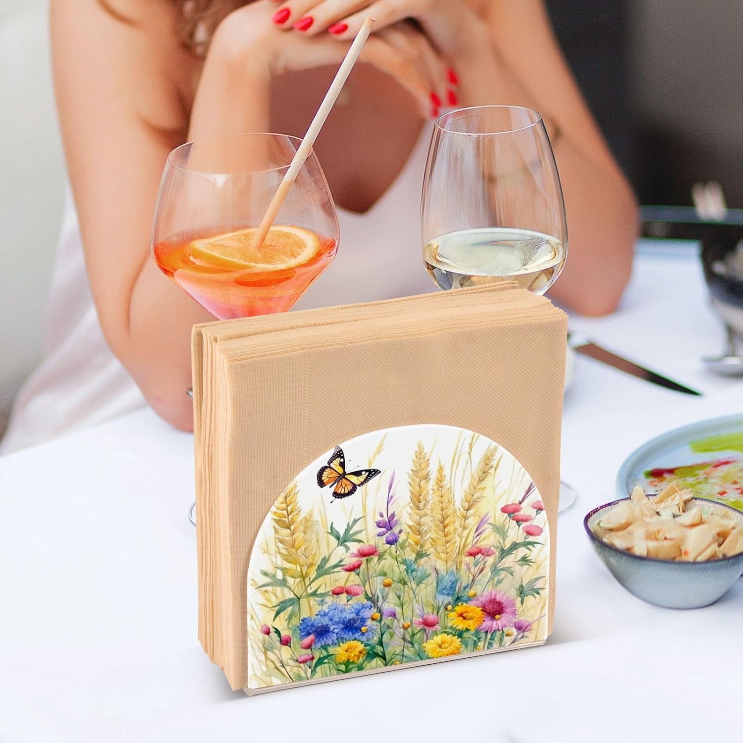 Napkin Holder Rustic Wildflowers Butterfly Napkin Holders for Tables, Clear Acrylic Napkin Holders Cocktail Napkin Holder for Kitchen Restaurant Bar
