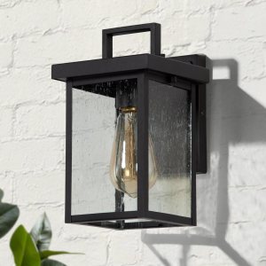 Durent Lighting Luces de pared negras para exteriores, apliques de pared exterior con vidrio semillado, faroles impermeables y antioxidantes para Durent Lighting Luces de pared negras para exteriores, apliques de pared exterior con vidrio semillado, faroles impermeables y antioxidantes para