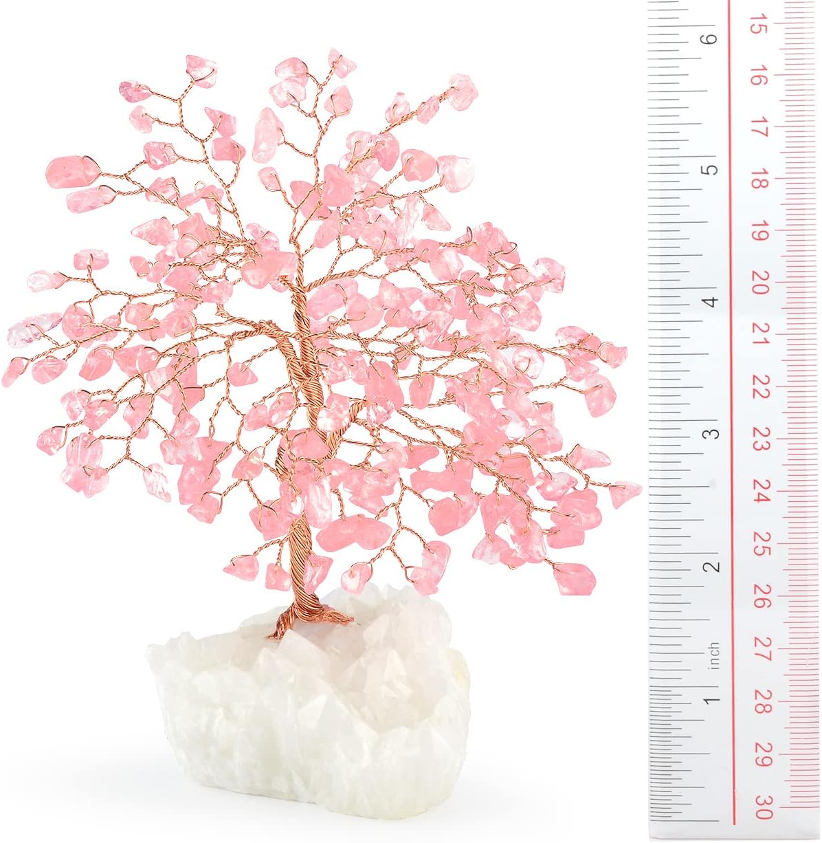 MASGEMES Gemstone Crystal Tree of Life,Natural Rose Quartz Clear Quartz Cluster Base,Healing Crystal Positive Energy Bonsai Feng Shui Money Tree