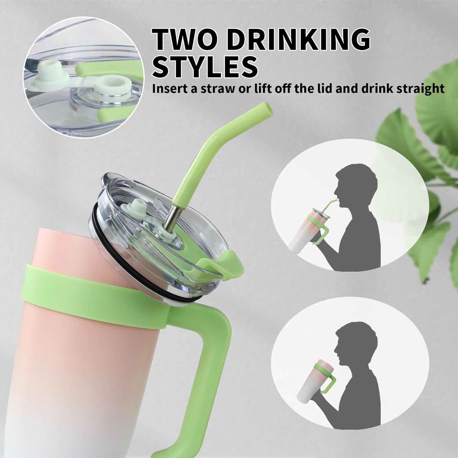 SEYGM – Vaso aislado de 40 onzas con asa a prueba de derrames, botella de agua, taza de café, taza de viaje para automóvil, oficina, deporte, bebida