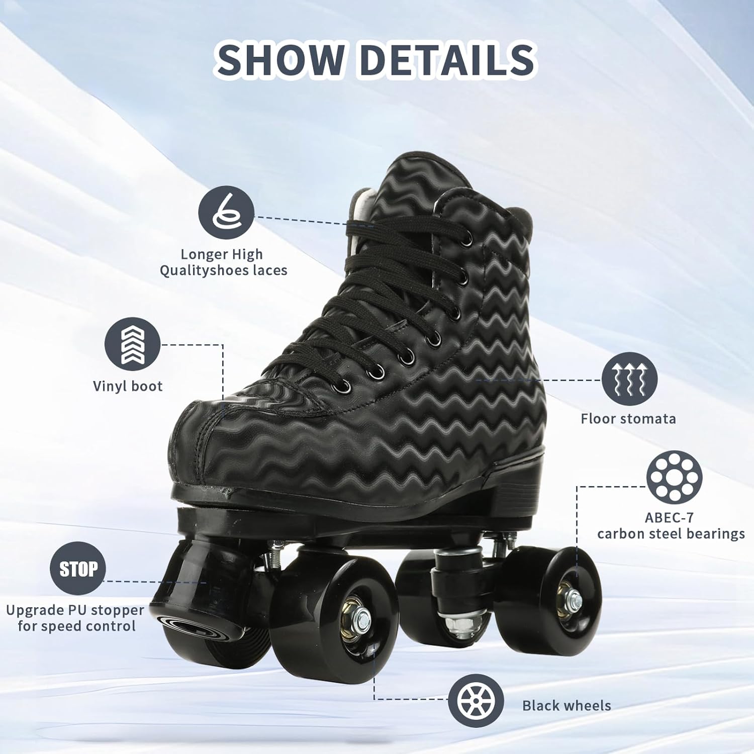 Patines unisex de doble fila, cuatro ruedas, patines altos, patrón de rayos, para principiantes, mujeres, hombres, niños y niñas