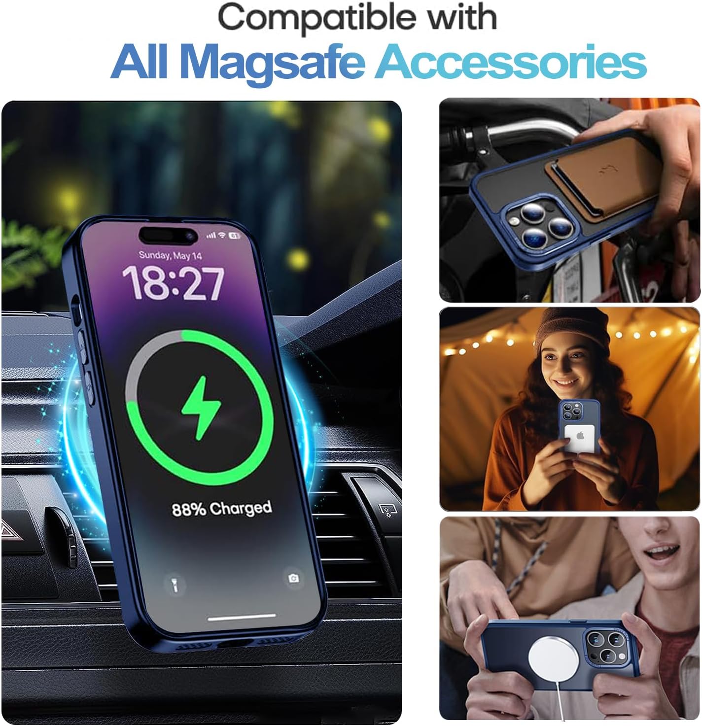 Benbenjaytek Funda para iPhone 15 Pro Max solo compatible con soporte de anillo invisible Magsafe, rotación de 360, protección contra caídas de 10