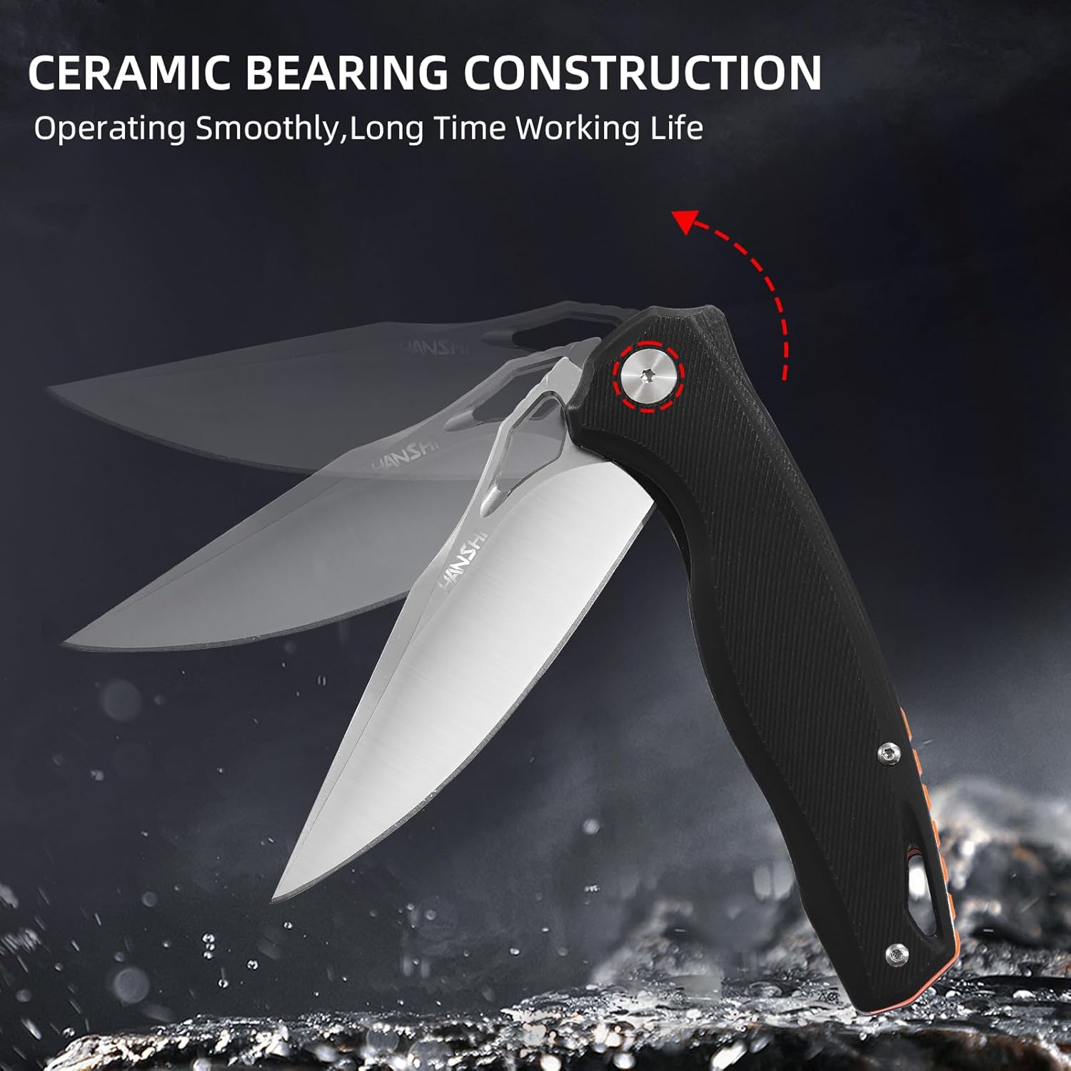 HANSHI Cuchillo de bolsillo plegable y afilado de hoja de acero D2 G10 de alta calidad con clip para hombres, cuchillo táctico de afeitar para
