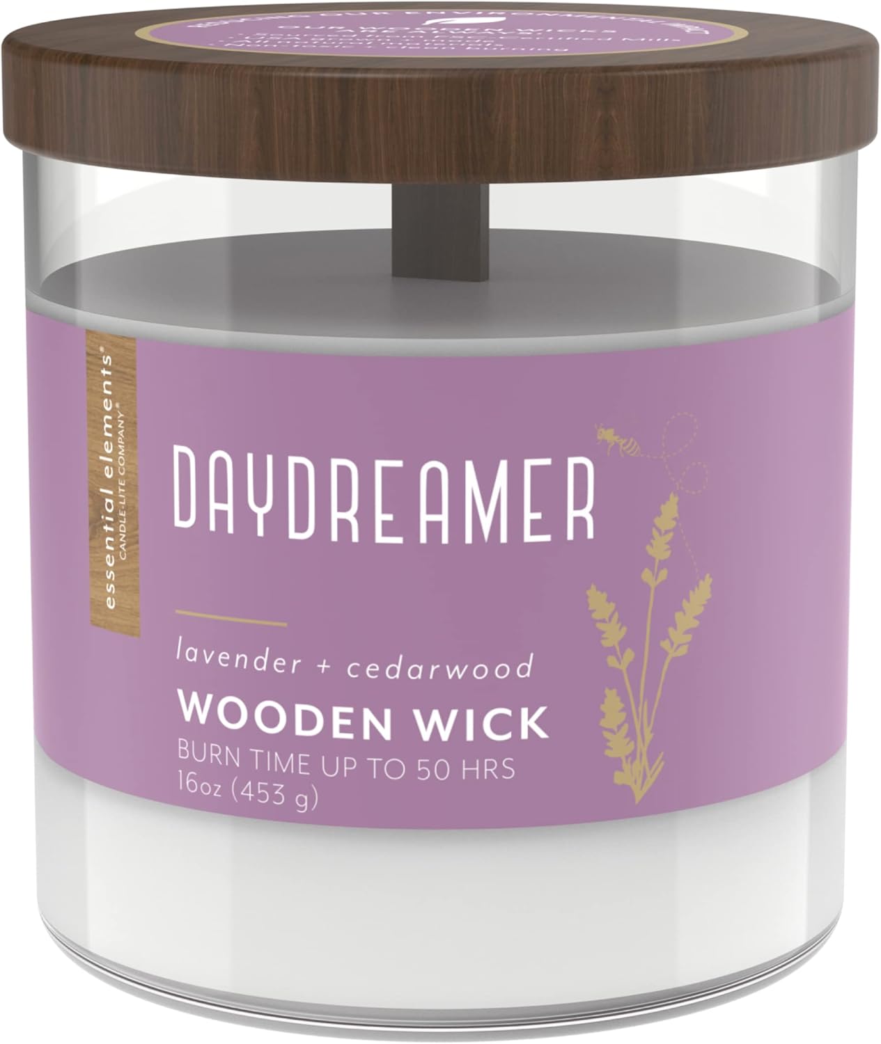 Essential Elements by Candle-Lite Company – Vela perfumada con mecha de madera, Daydreamer, una vela de aromaterapia de una sola mecha de 16 onzas