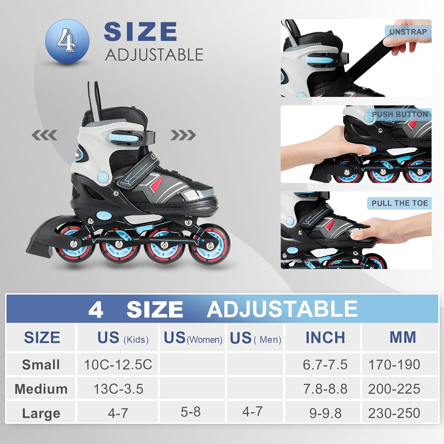 RunRRIn Adjustable Inline Skates for Kids and Adults with Full Light Up Wheels  Outdoor Roller Blades, Roller Skates for Girls and Boys, Men and