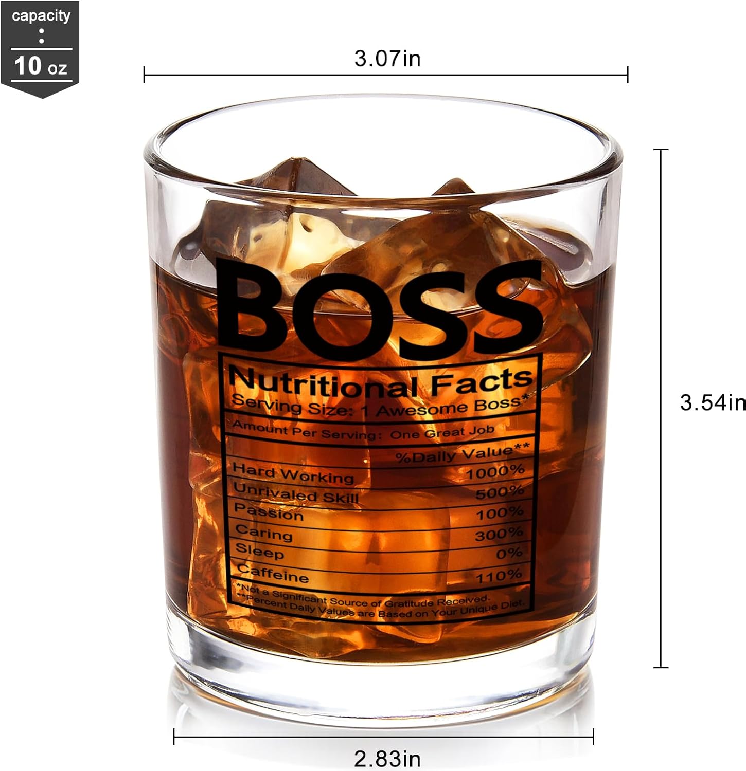Futtumy Regalos para jefes para hombres, vaso de whisky con datos nutricionales, divertido regalo de oficina, regalo del día del jefe, regalo de
