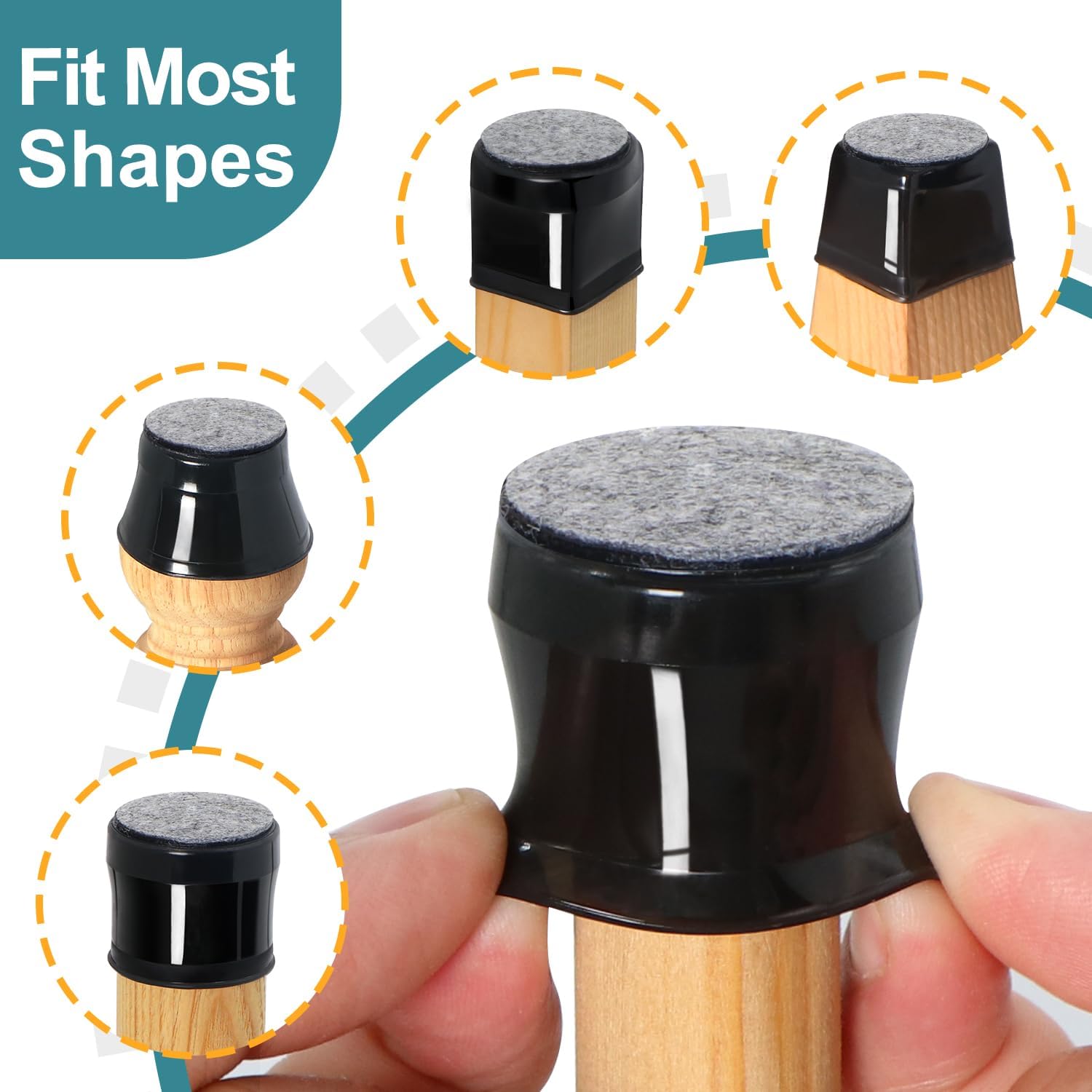 Protectores de suelo para patas de silla, 24 piezas de fieltro de silicona negra, almohadillas para patas de muebles, cubiertas para pisos de madera