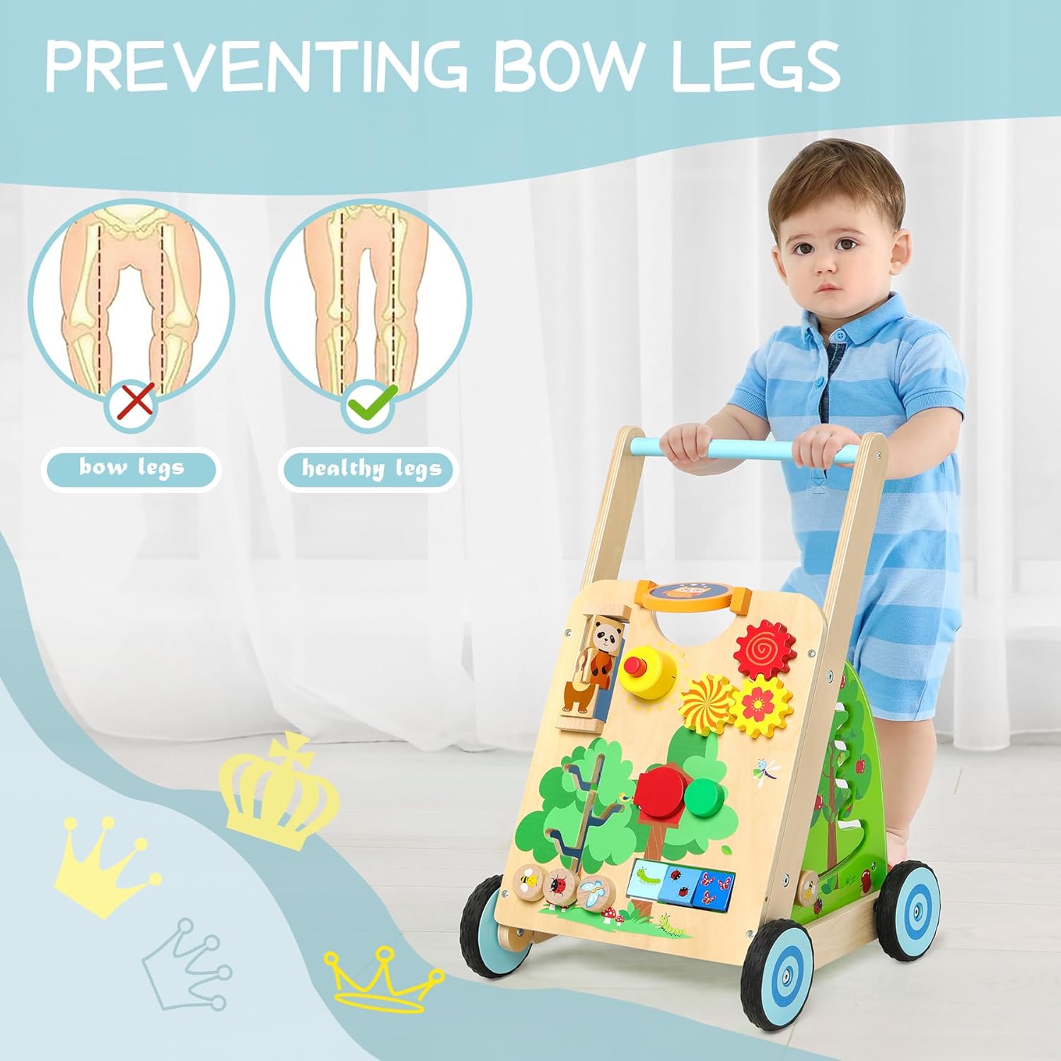 Caminante de actividad, caminante de madera para bebés, juguete para caminar para niños pequeños, cochecito de actividad de aprendizaje, caminante
