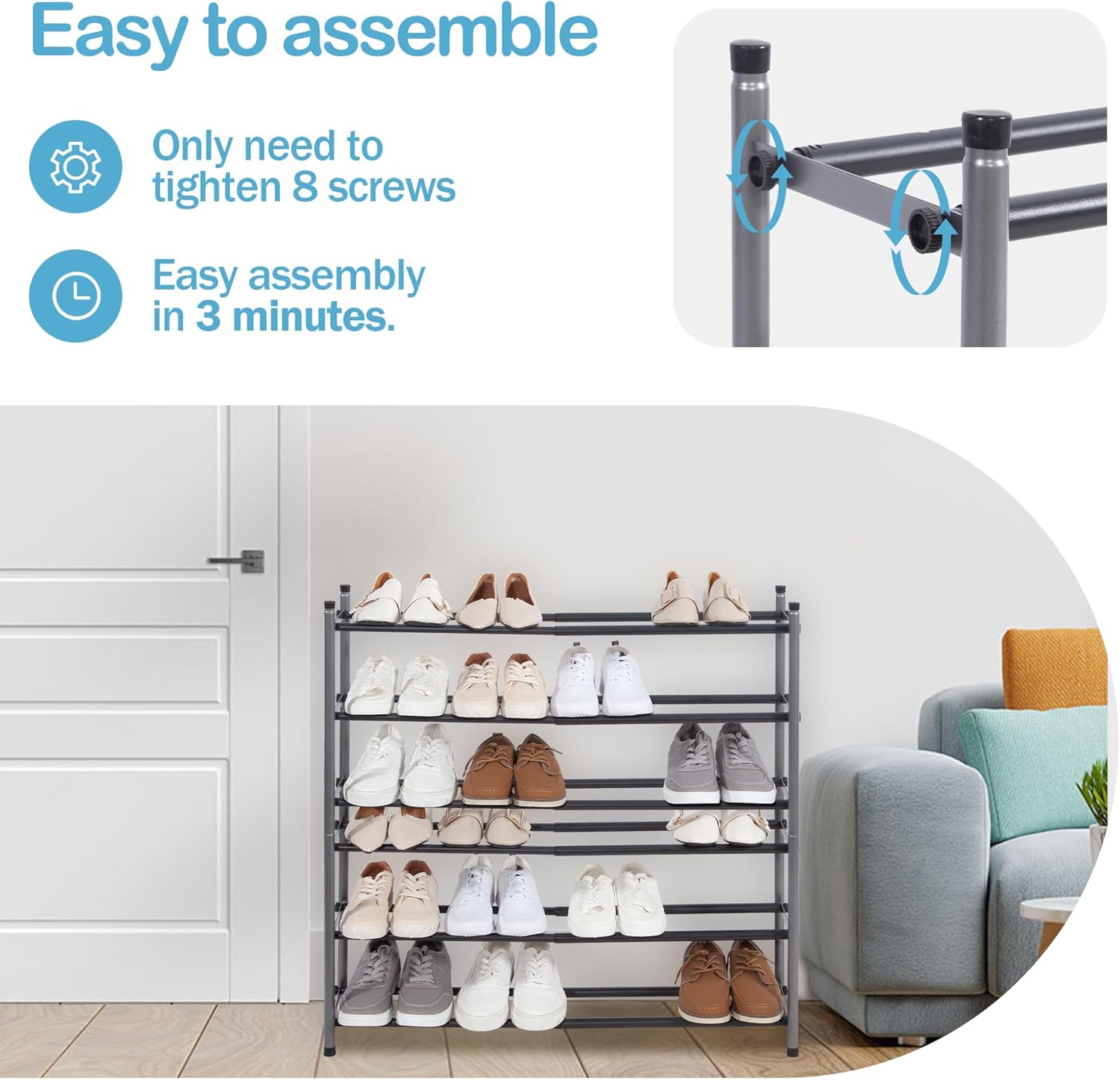 STORAGE MANIAC Zapatero expandible, zapatero apilable para armario, organizador de zapatos pequeño para entrada, zapatero ajustable para garaje,