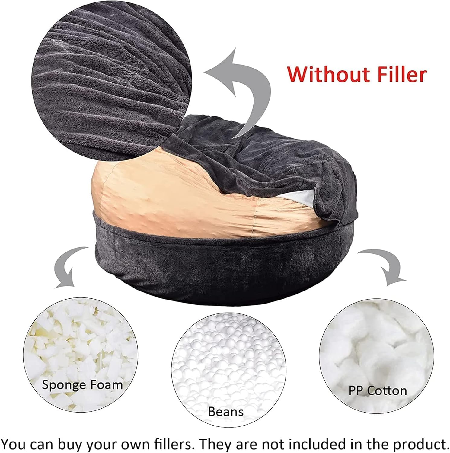 Funda para silla tipo puf de piel gigante para niños y adultos, (sin relleno), muebles de sala de estar, grande, redondo, suave, esponjoso, de piel