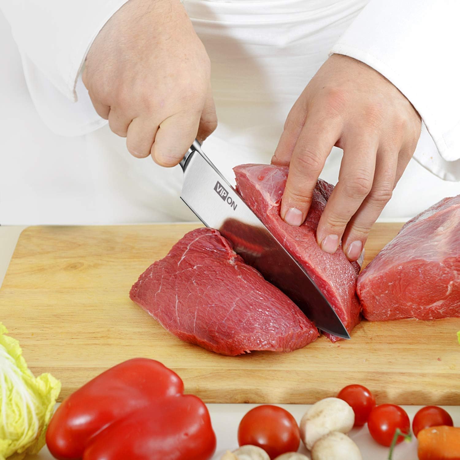 soufull 8-Inch, cuchillo de chef VG 10Acero Inoxidable Japonés Gyutou cuchillo con mango ergonómico
