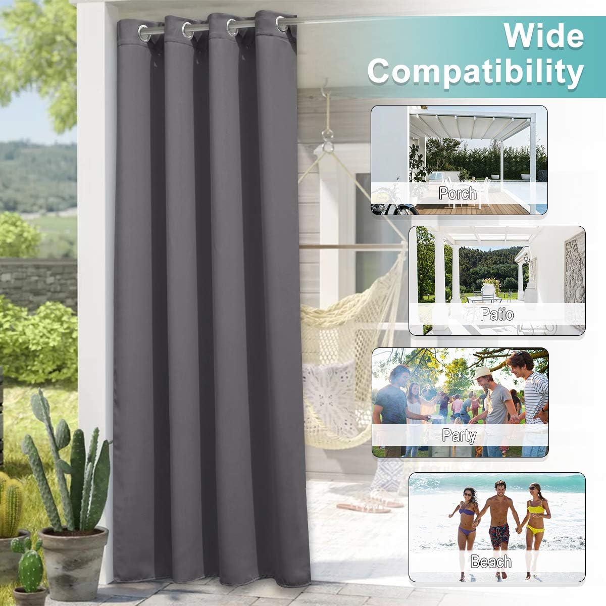 NICETOWN Cortina de patio para exteriores de 140 pulgadas, extra ancha, impermeable para porche, persianas verticales con ojales, aislamiento