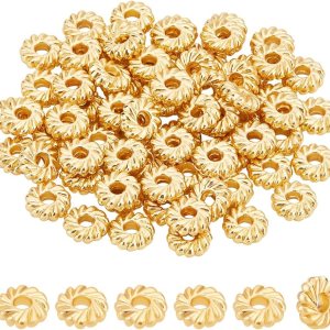 BENECREAT 100 cuentas espaciadoras chapadas en oro real de 18 quilates, cuentas espaciadoras sueltas doradas de 0.315 pulgadas para pulseras, BENECREAT 100 cuentas espaciadoras chapadas en oro real de 18 quilates, cuentas espaciadoras sueltas doradas de 0.315 pulgadas para pulseras,