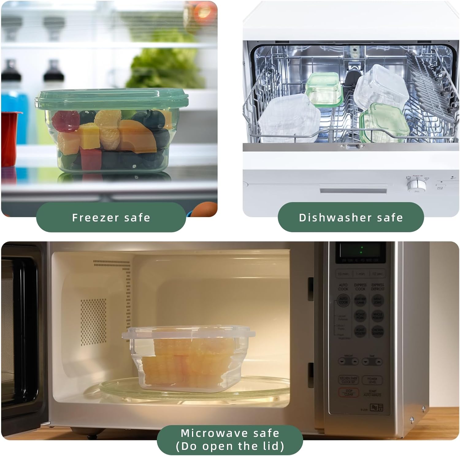 KVK Recipientes plegables de silicona para almacenamiento de alimentos con tapas herméticas de silicona sin bisfenol A (BPA), cuadradas,