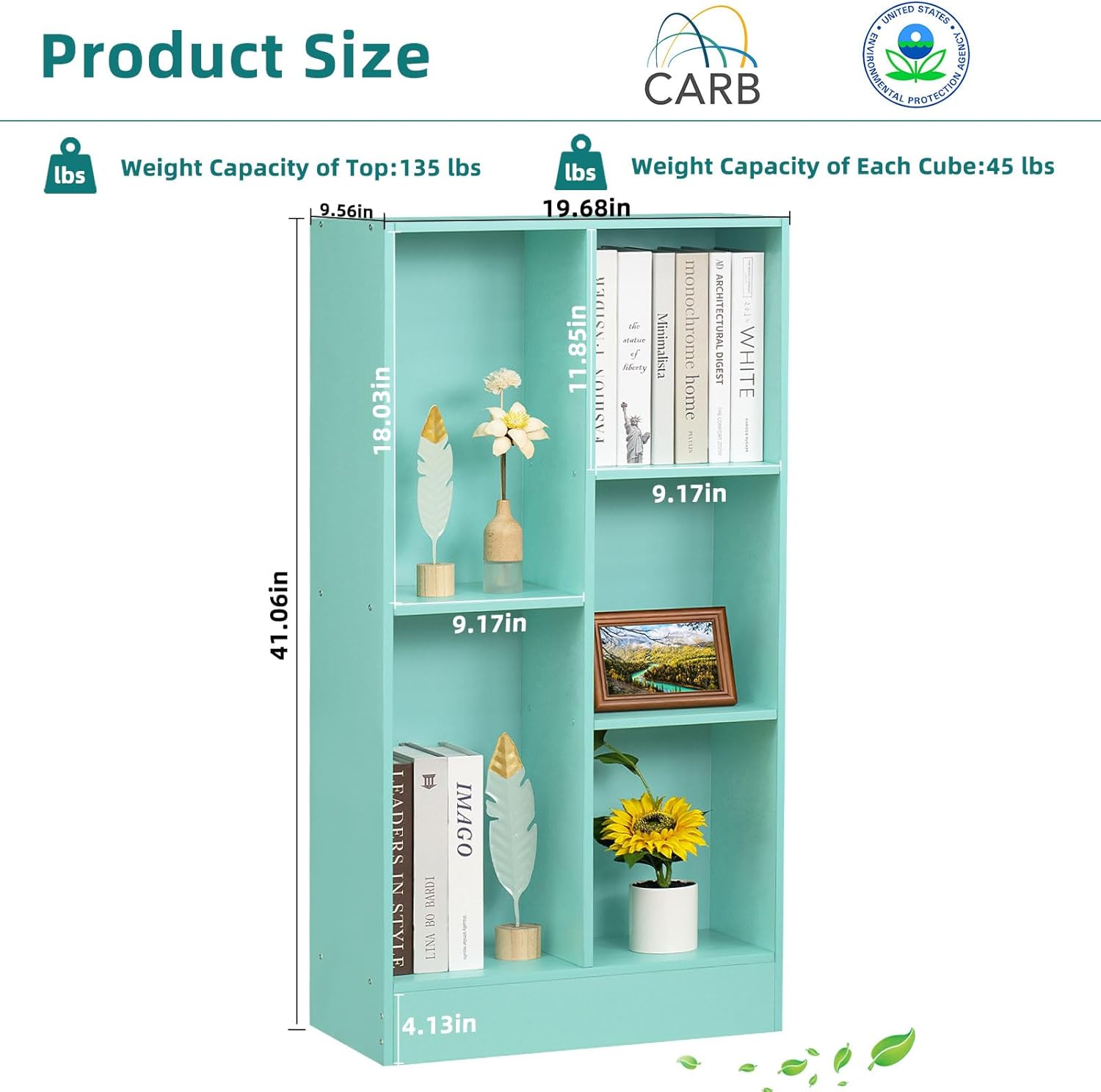 LEYAOYAO Estantería de 5 cubos con base, estantería moderna de 3 niveles verde menta para niños, estantes anchos de pie, estante organizador de