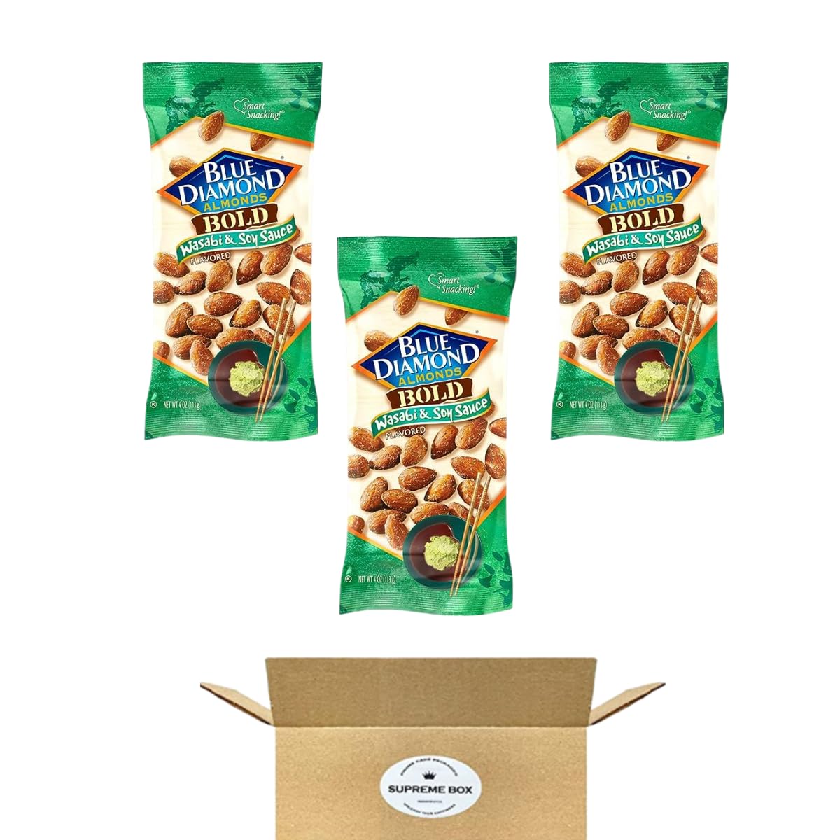 Almendras Blue Diamond, Wasabi y Soy, 4 onzas, paquete de 3 (12 onzas en total)