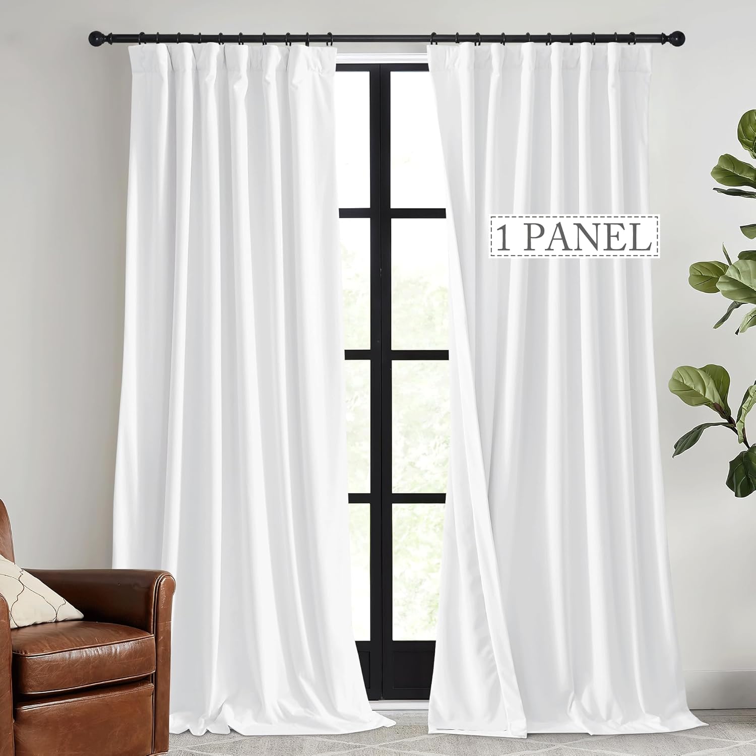 RYB HOME Cortinas de terciopelo blanco de 96 pulgadas, 2 capas para oscurecer la habitación, cortinas blancas para ventana para sala de estar, telón