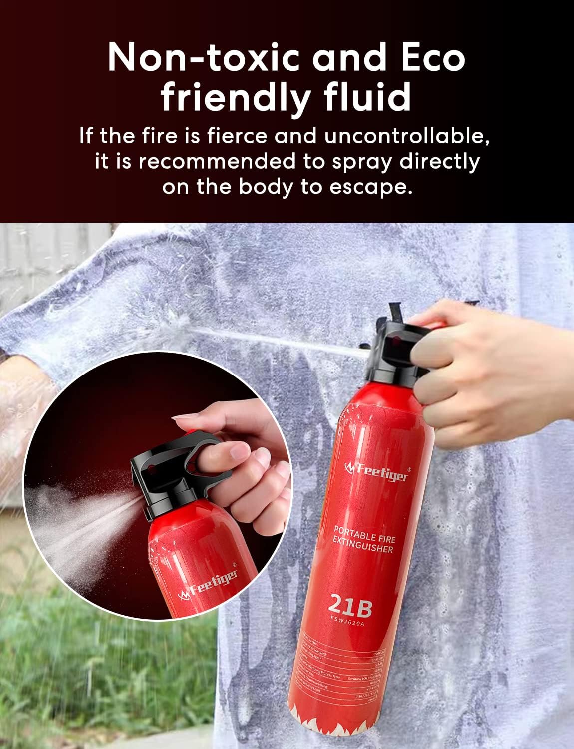 Extintor de incendios de 2 unidades, pequeños extintores para la casa, extintor portátil a base de agua para el hogar, automóvil, cocina, barco,