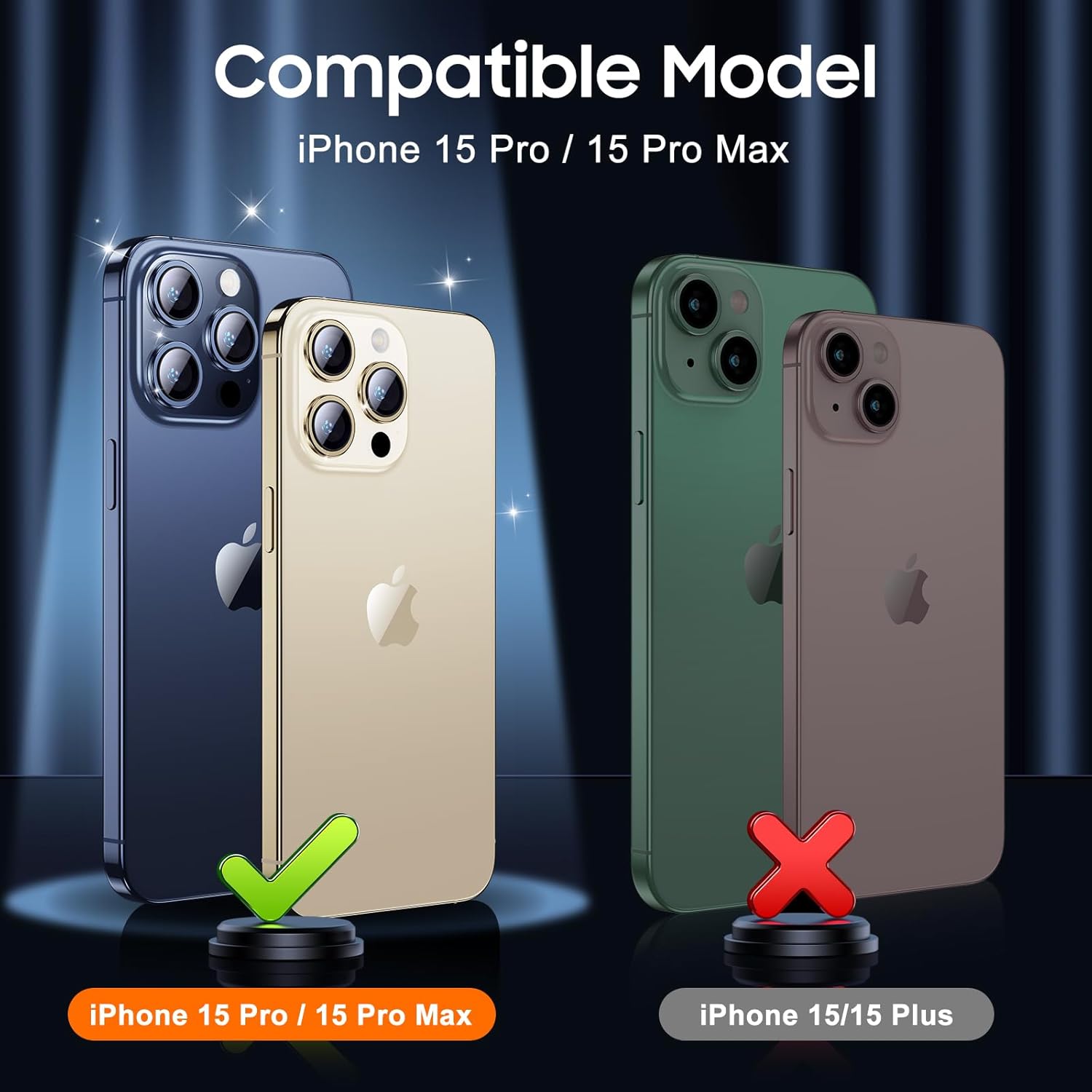 UniqueMe Compatible con 3 protectores de lente de cámara iPhone 15 ProiPhone 15 Pro Max, protección contra caídas compatible con fundas Pantalla de
