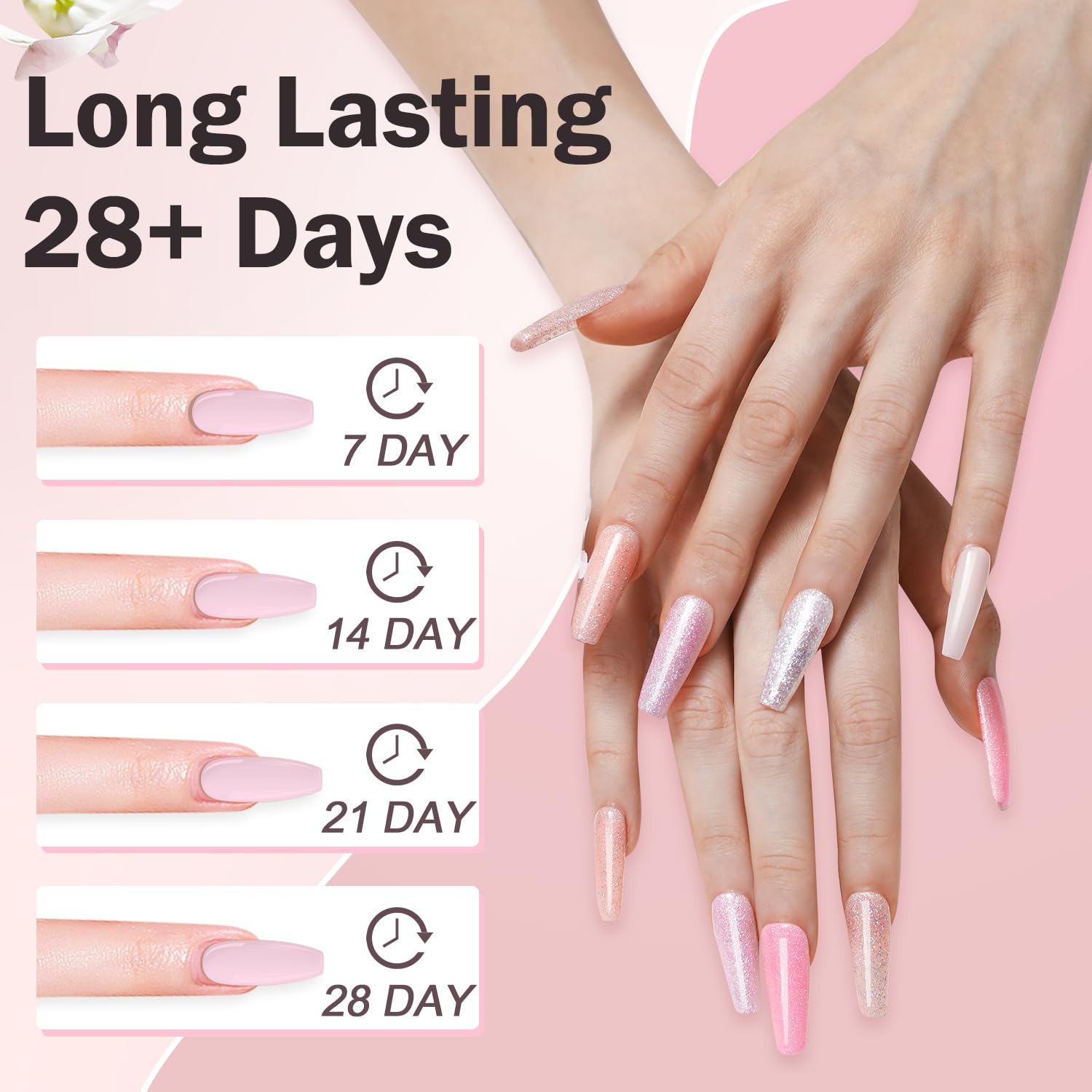NKOOE Juego de polvo acrílico rosa de 2 onzas, polímero de uñas de alta capacidad de 2.12 oz, sin necesidad de brillar la luz, manicura francesa,