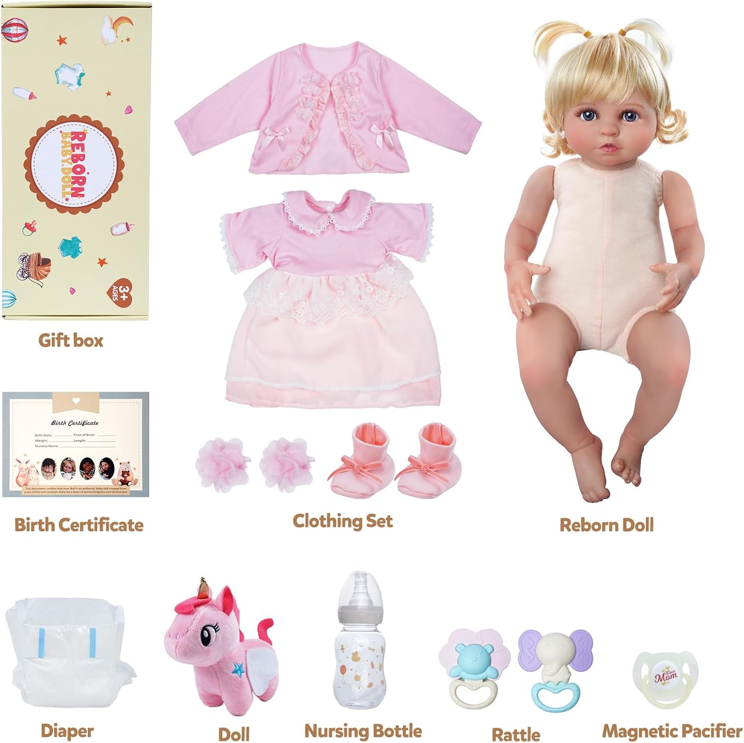 ADFO DreamyDolly – Muñecas de bebé recién nacidas, detalles realistas de cara y cuerpo, sensación de bebé real, piel suave y cuerpo, muñecas